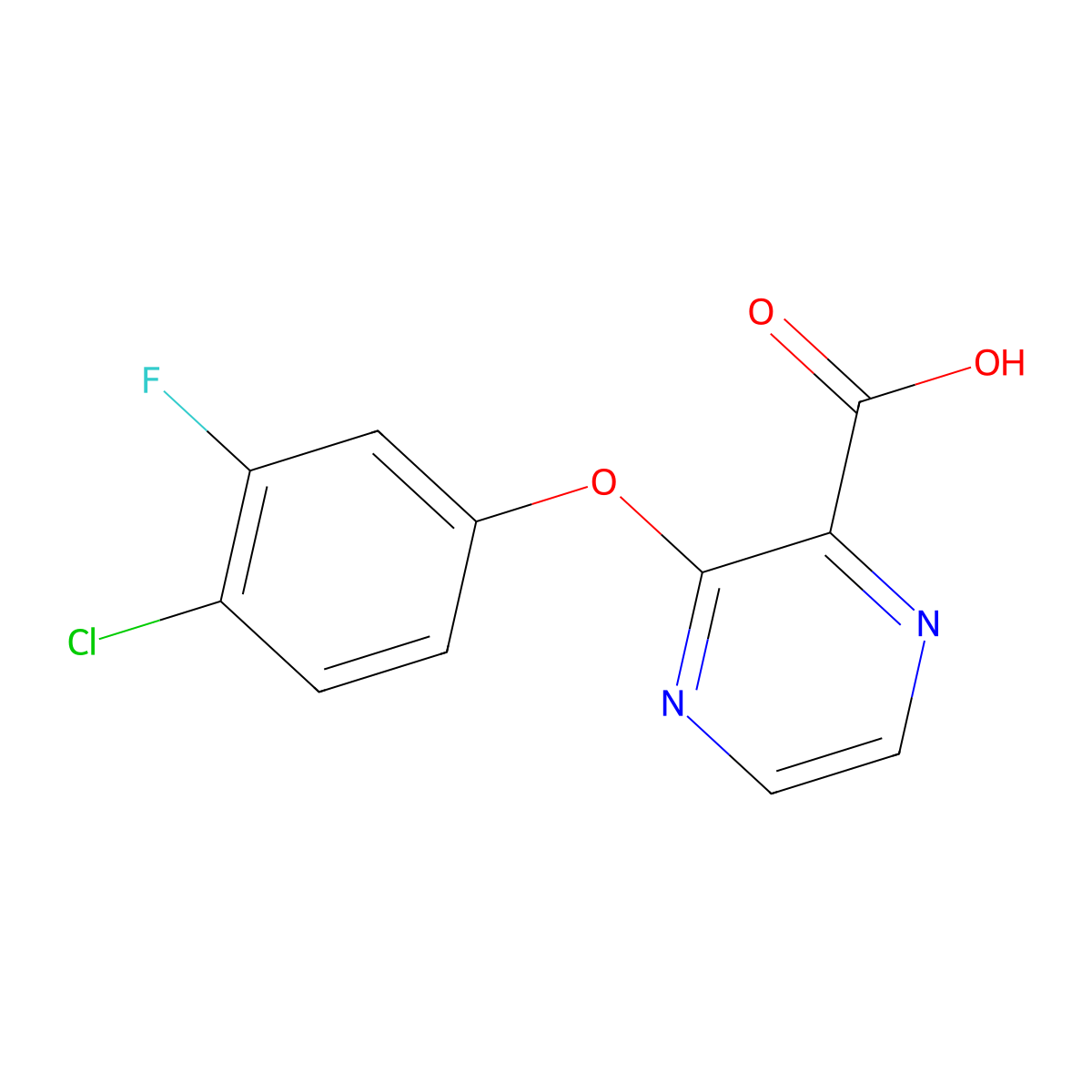 3-(4-Chloro-3-fluorophenoxy)pyrazine-2-carboxylicacid molecular structure, CAS 1555682-54-6