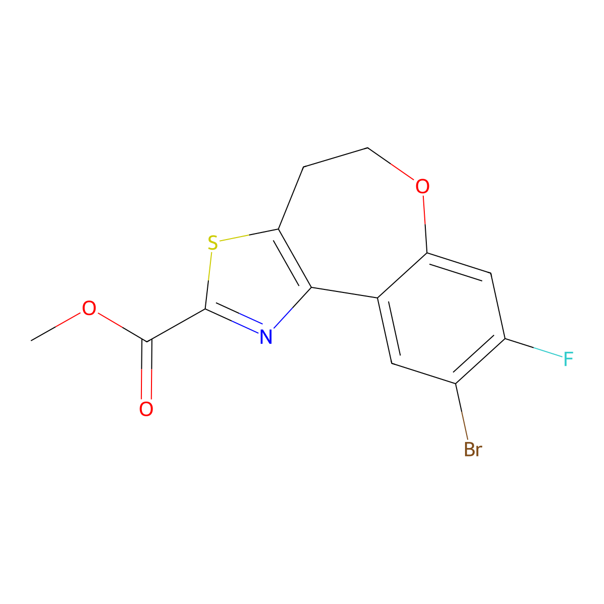 Methyl 9-bromo-8-fluoro-4,5-dihydrobenzo[2,3]oxepino[4,5-d]thiazole-2-carboxylate molecular structure, CAS 1555704-86-3