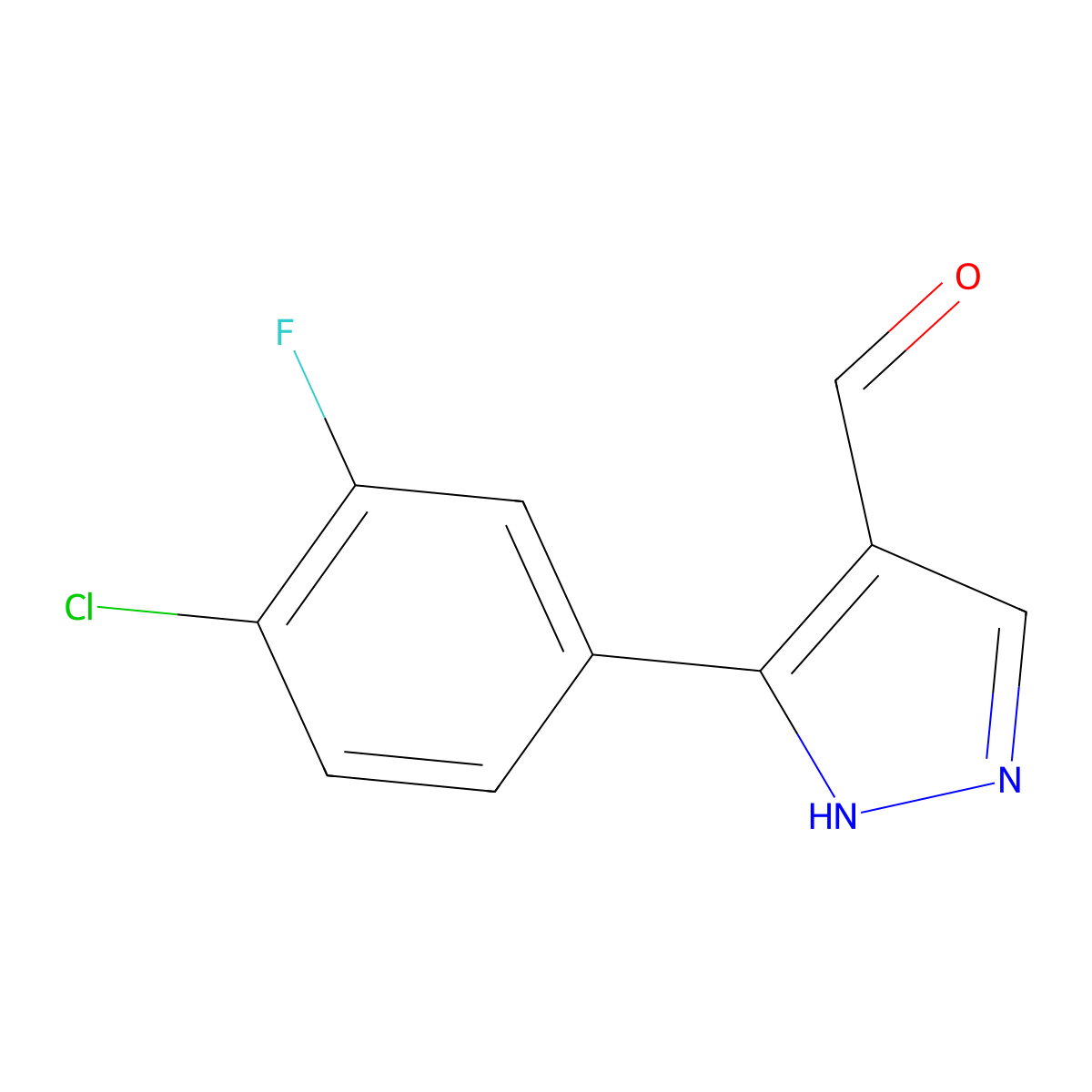 3-(4-chloro-3-fluorophenyl)-1H-pyrazole-4-carbaldehyde molecular structure, CAS 1555705-93-5