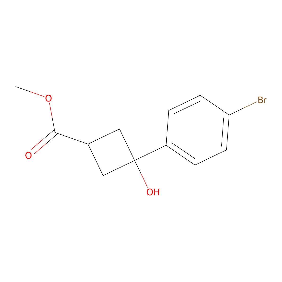 Methyl 3-(4-bromophenyl)-3-hydroxycyclobutane-1-carboxylate molecular structure, CAS 1555708-89-8