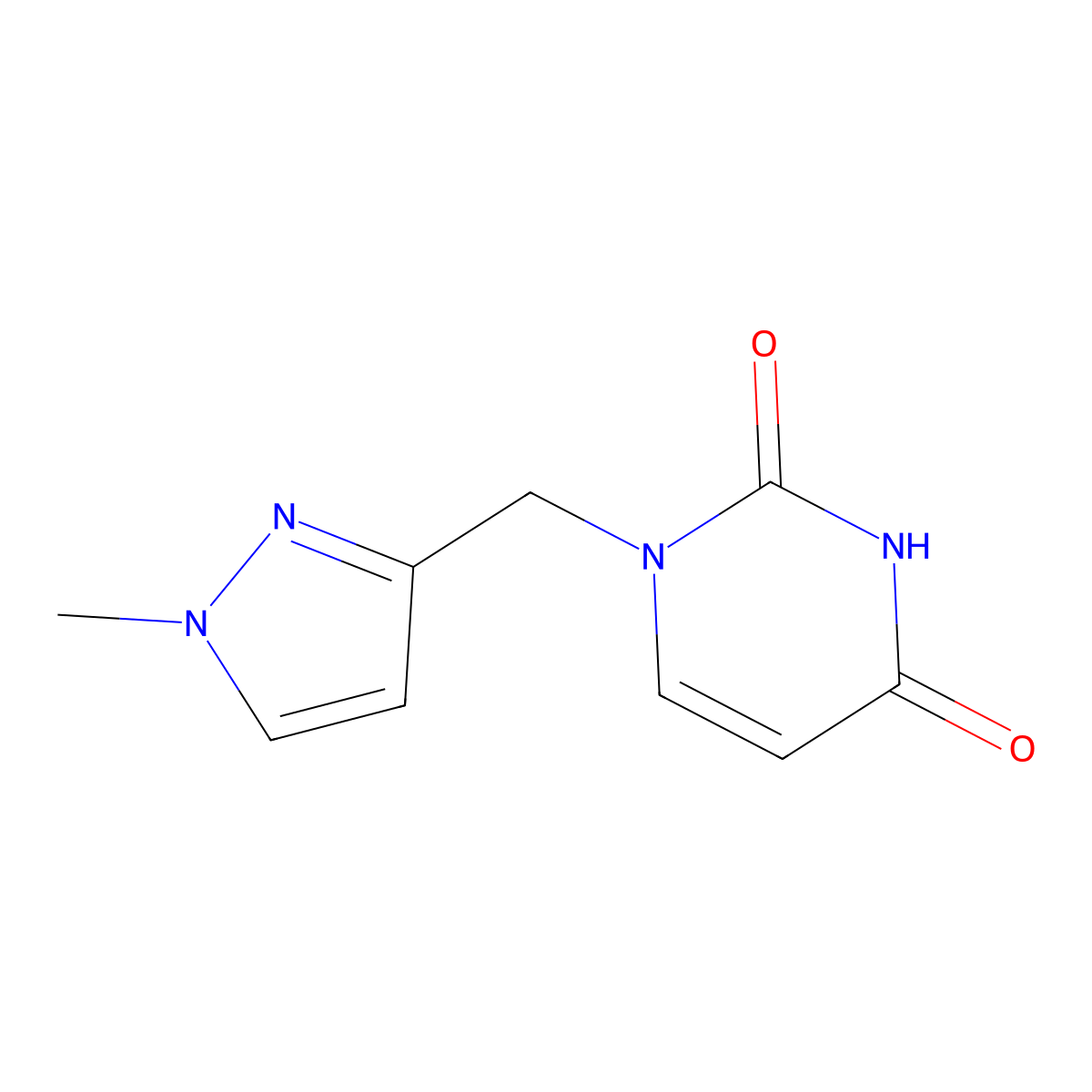 1-[(1-methyl-1H-pyrazol-3-yl)methyl]-1,2,3,4-tetrahydropyrimidine-2,4-dione molecular structure, CAS 1555711-70-0
