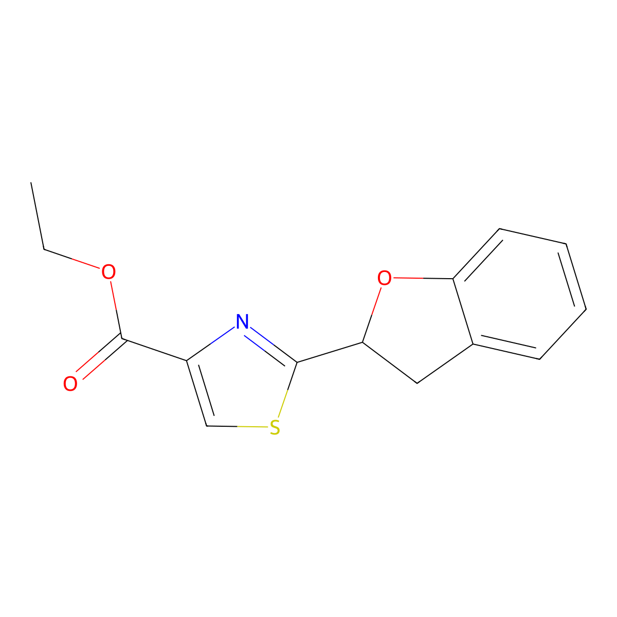 Ethyl 2-(2,3-dihydro-1-benzofuran-2-yl)-1,3-thiazole-4-carboxylate molecular structure, CAS 1555726-32-3
