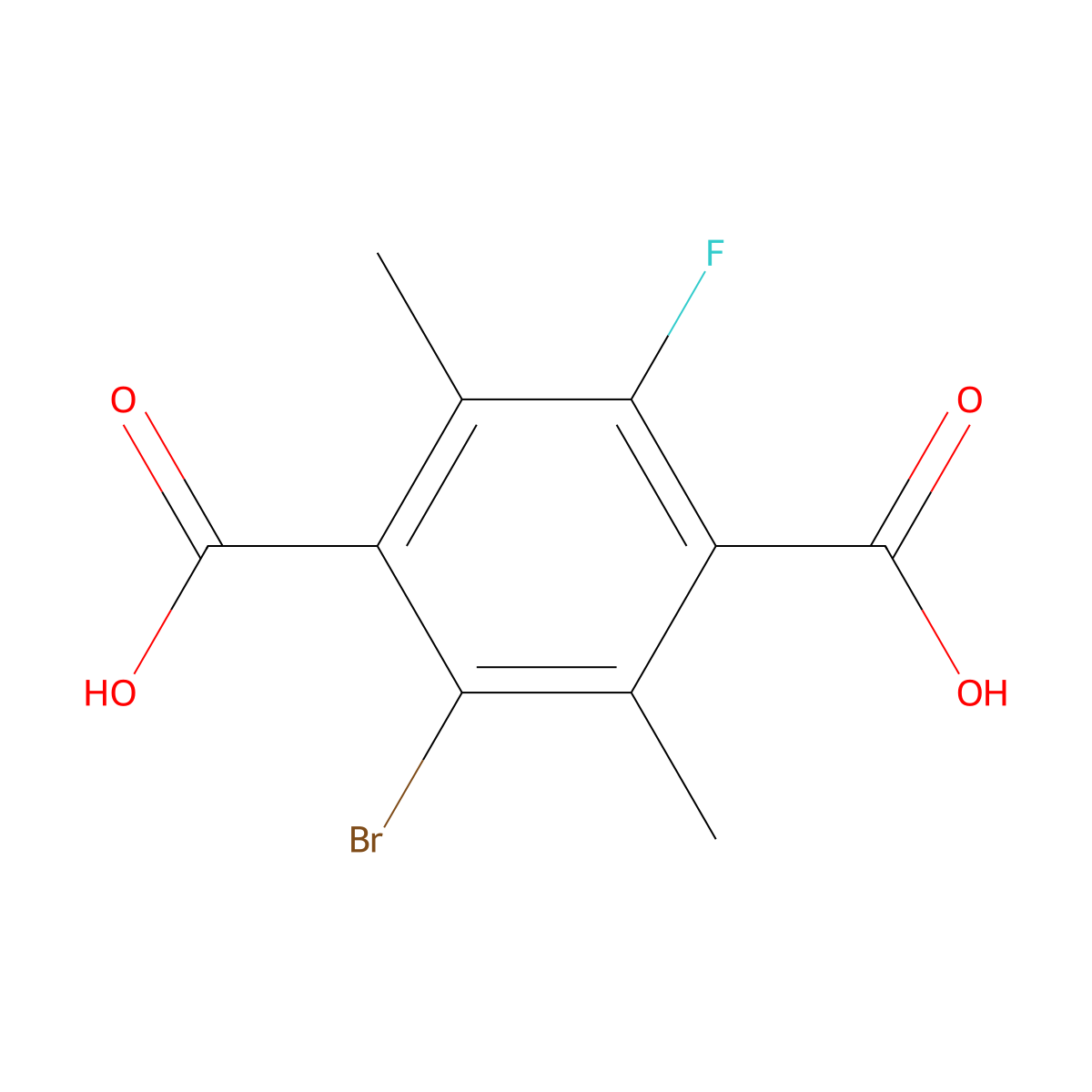 2-Bromo-5-fluoro-3,6-dimethylterephthalic acid molecular structure, CAS 1555757-16-8