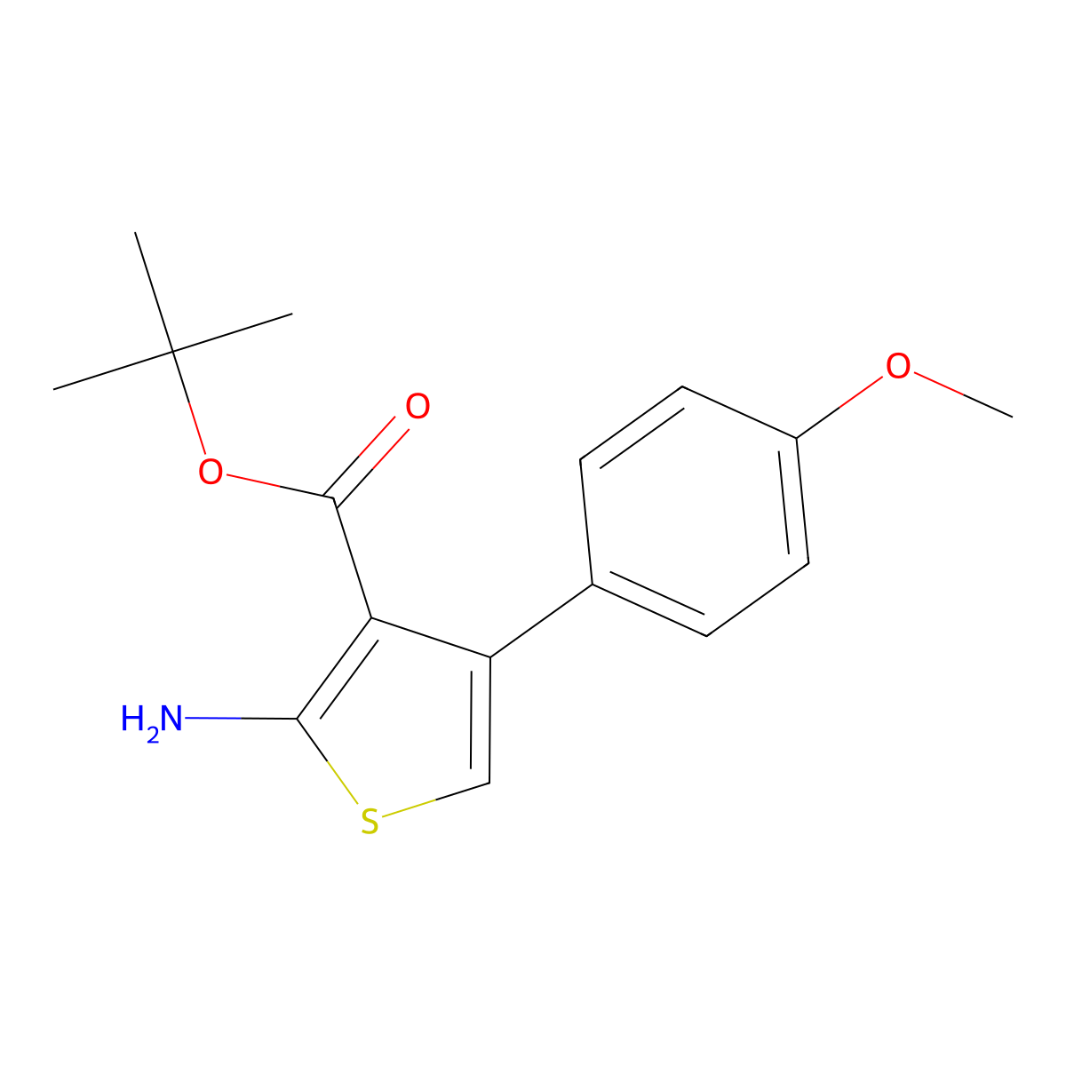Tert-butyl 2-amino-4-(4-methoxyphenyl)thiophene-3-carboxylate molecular structure, CAS 1555769-22-6