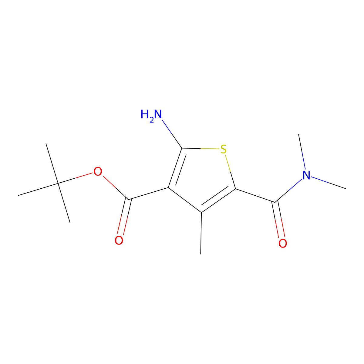 Tert-butyl 2-amino-5-(dimethylcarbamoyl)-4-methylthiophene-3-carboxylate molecular structure, CAS 1555770-37-0
