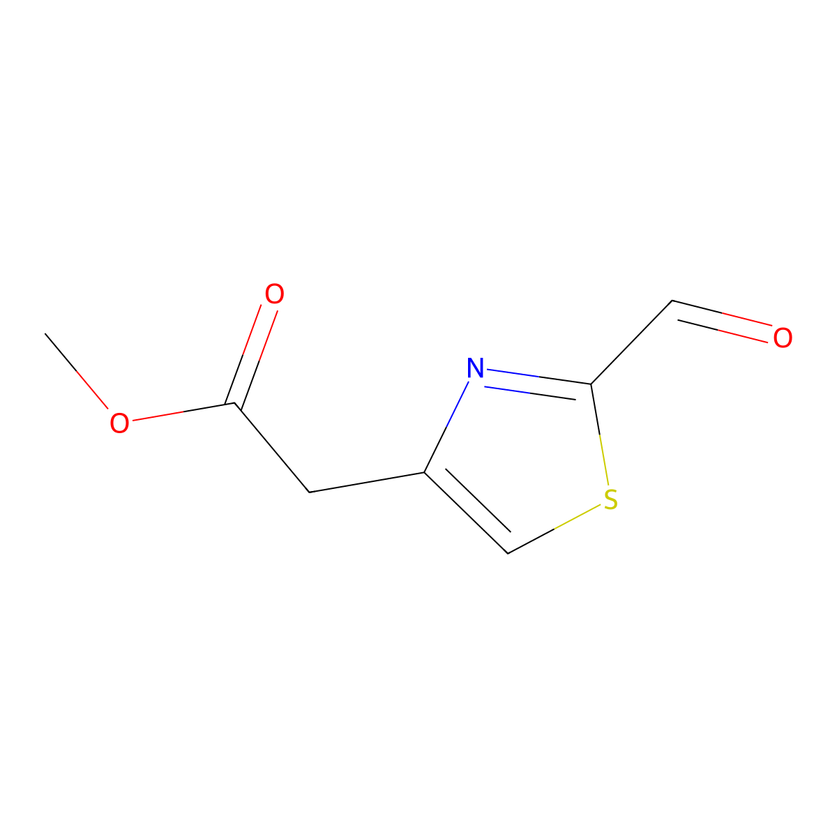 Methyl 2-(2-formyl-1,3-thiazol-4-yl)acetate molecular structure, CAS 1555834-37-1