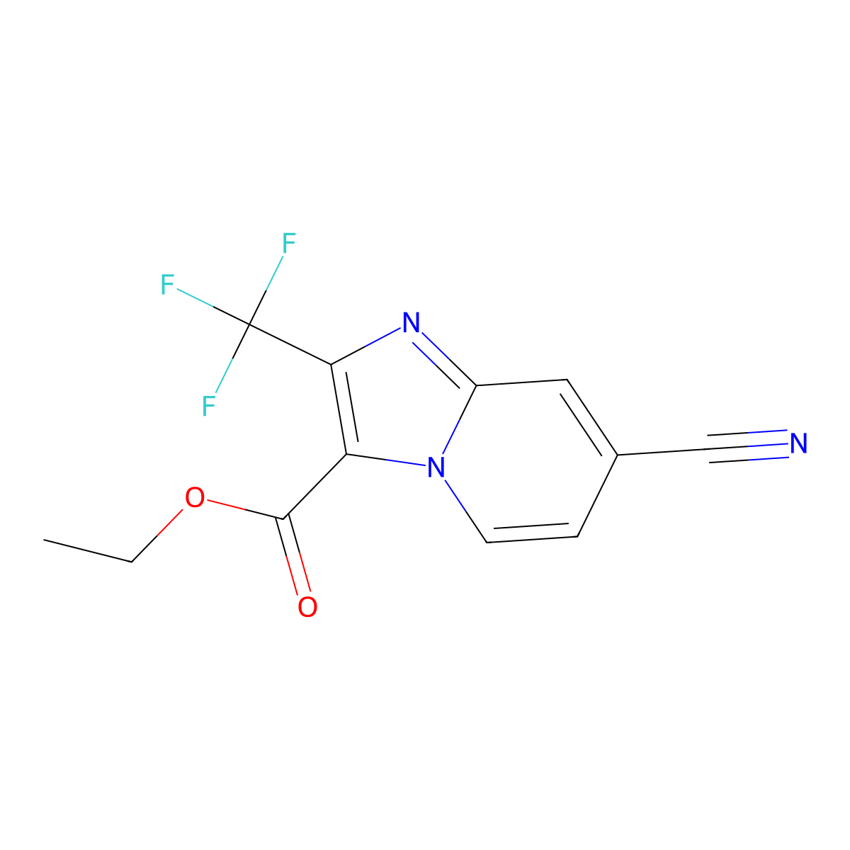 Ethyl 7-cyano-2-(trifluoromethyl)imidazo[1,2-a]pyridine-3-carboxylate molecular structure, CAS 1555847-50-1