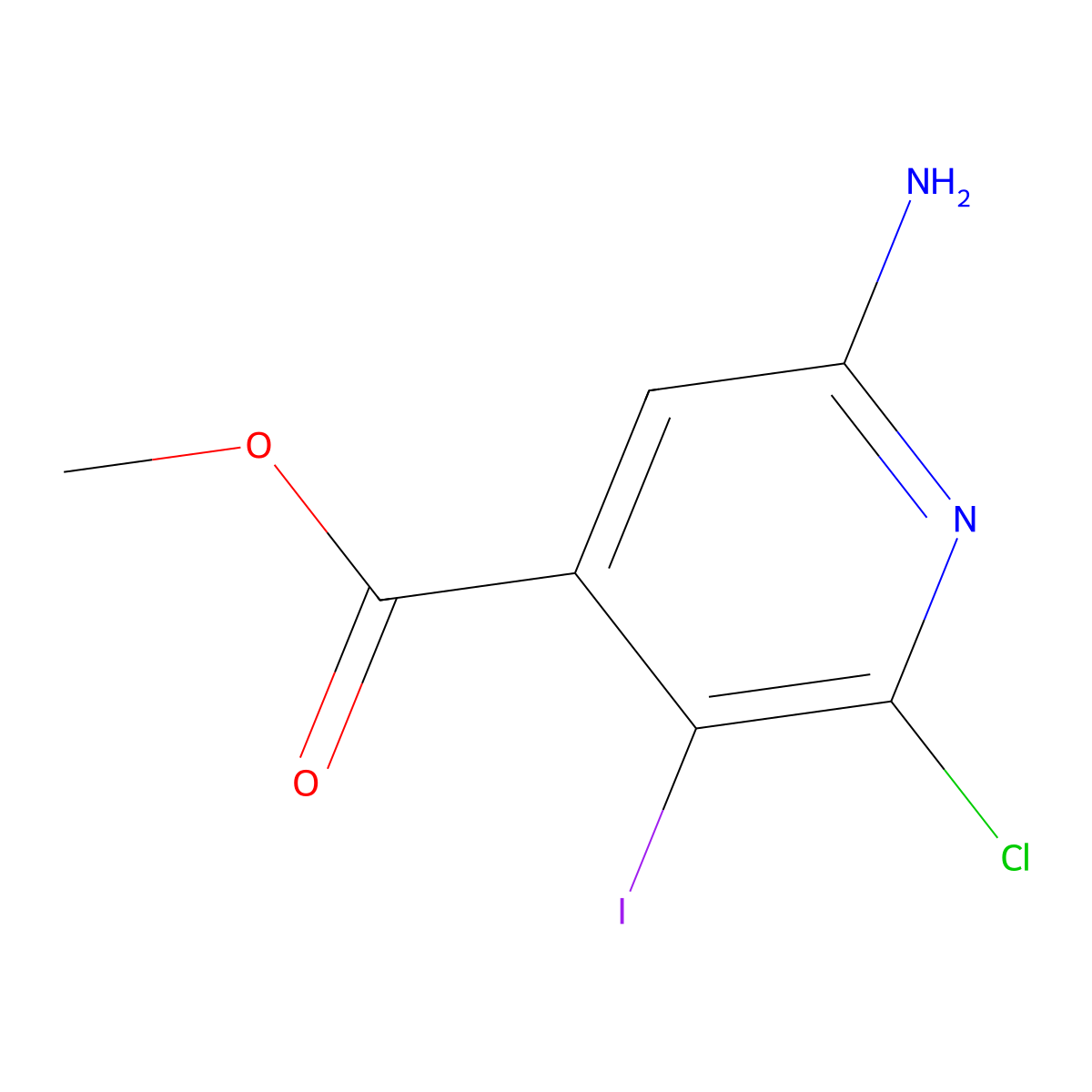 Methyl 6-amino-2-chloro-3-iodoisonicotinate molecular structure, CAS 1555848-65-1