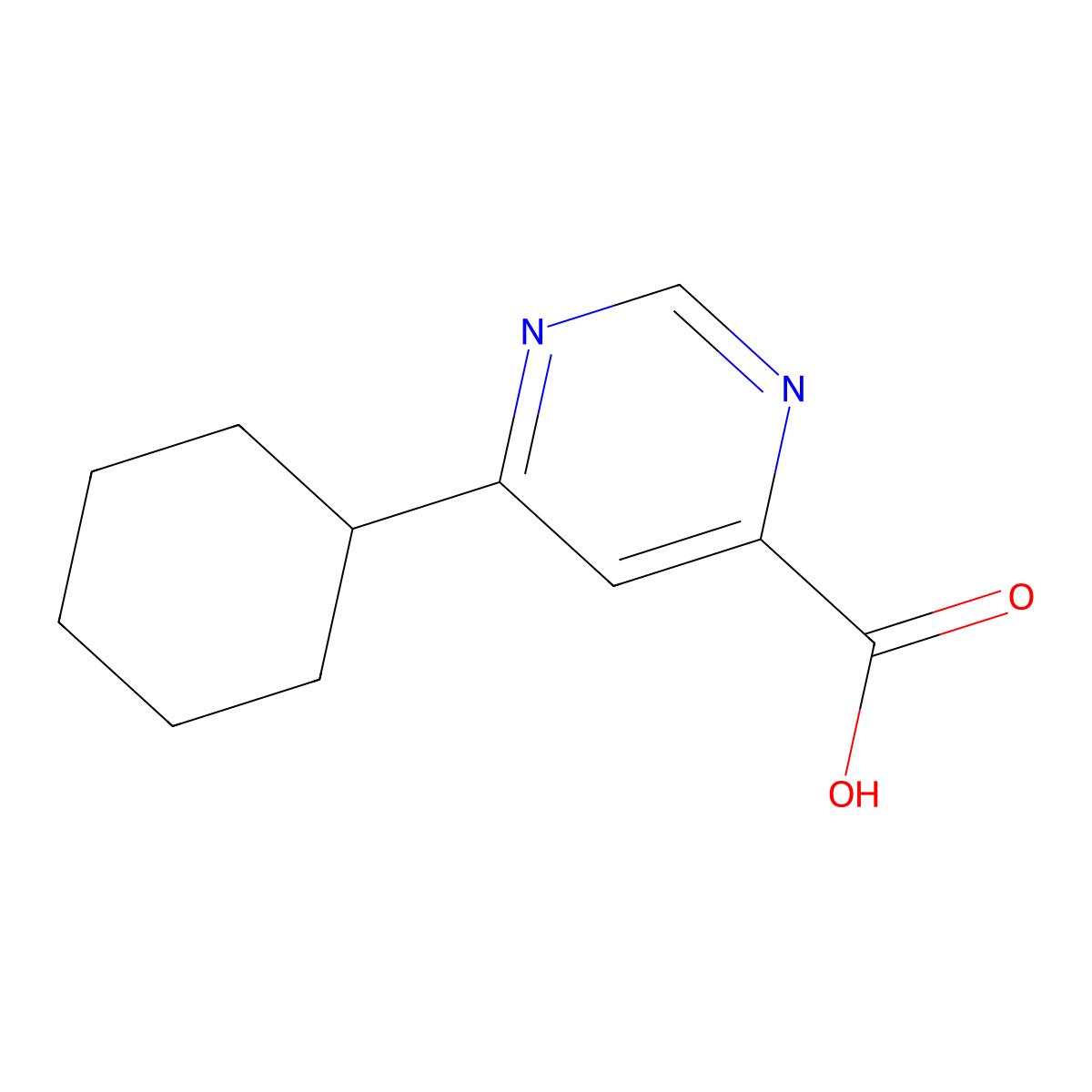 6-Cyclohexylpyrimidine-4-carboxylic acid molecular structure, CAS 1555853-16-1