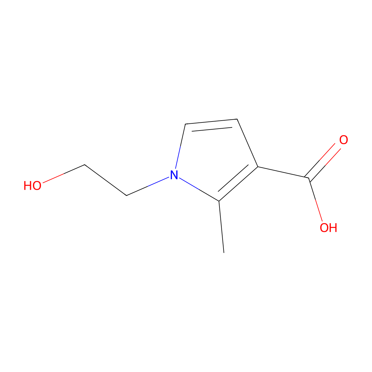 1-(2-hydroxyethyl)-2-methyl-1H-pyrrole-3-carboxylic acid molecular structure, CAS 1555853-67-2