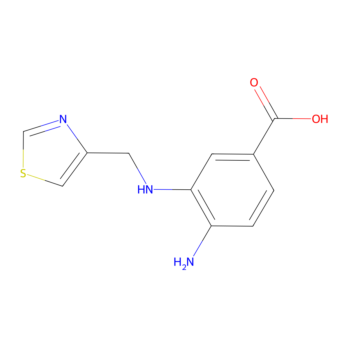 4-Amino-3-{[(1,3-thiazol-4-yl)methyl]amino}benzoic acid molecular structure, CAS 1555874-07-1