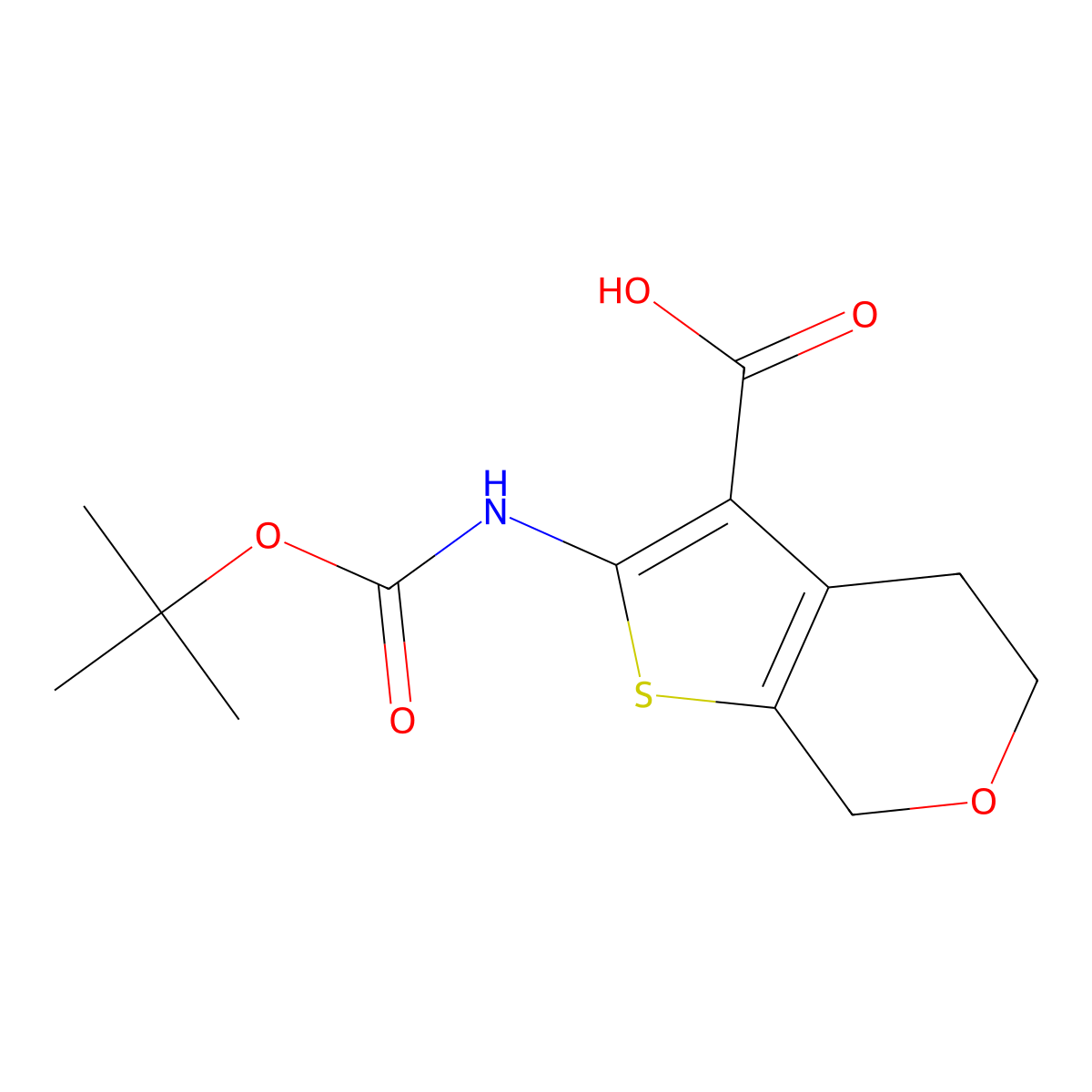 2-{[(tert-butoxy)carbonyl]amino}-4H,5H,7H-thieno[2,3-c]pyran-3-carboxylic acid molecular structure, CAS 1555879-71-4
