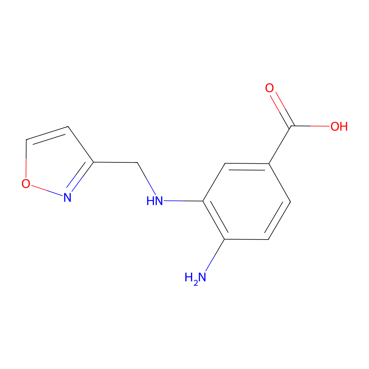 4-Amino-3-{[(1,2-oxazol-3-yl)methyl]amino}benzoic acid molecular structure, CAS 1555916-14-7