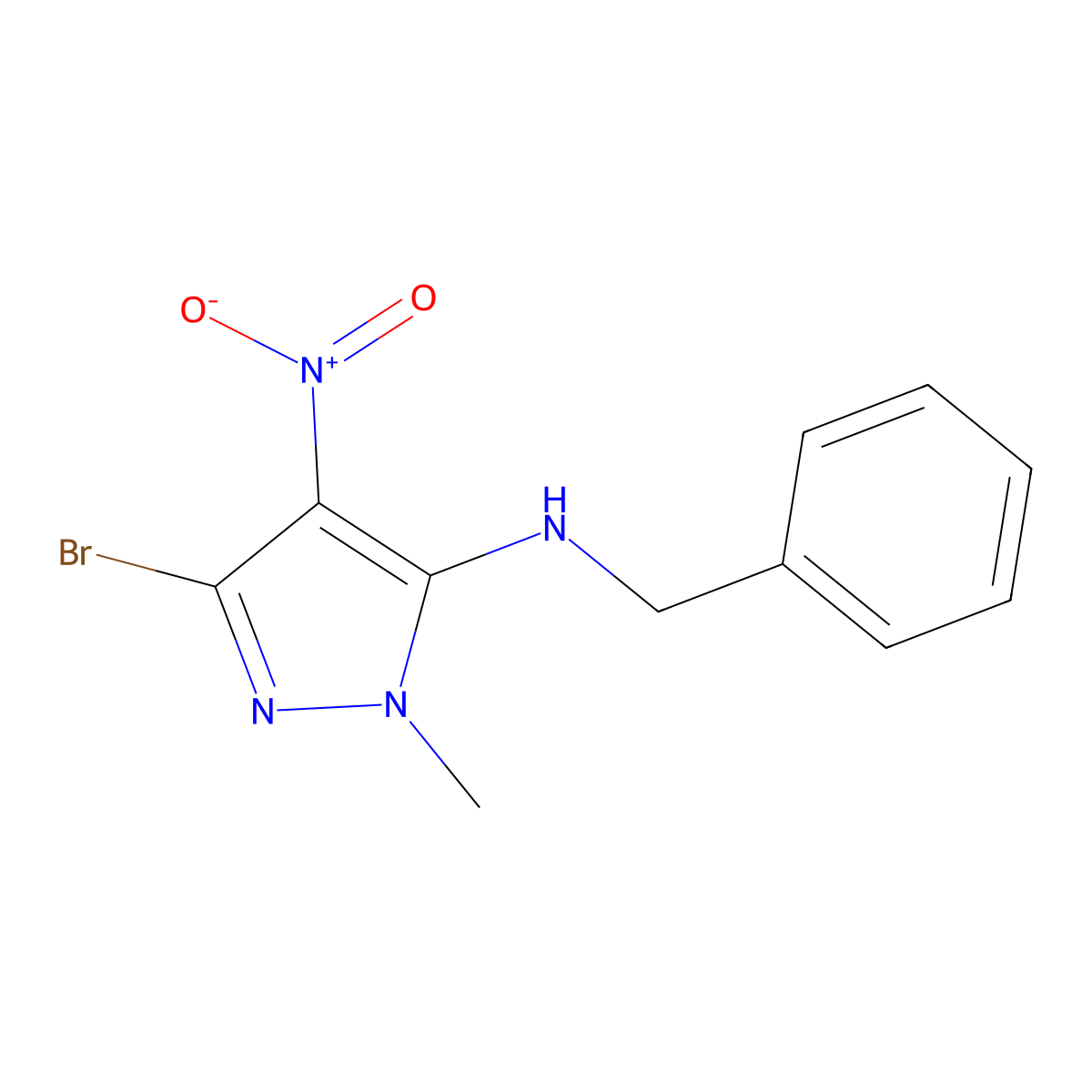 N-benzyl-3-bromo-1-methyl-4-nitro-1H-pyrazol-5-amine molecular structure, CAS 155601-07-3