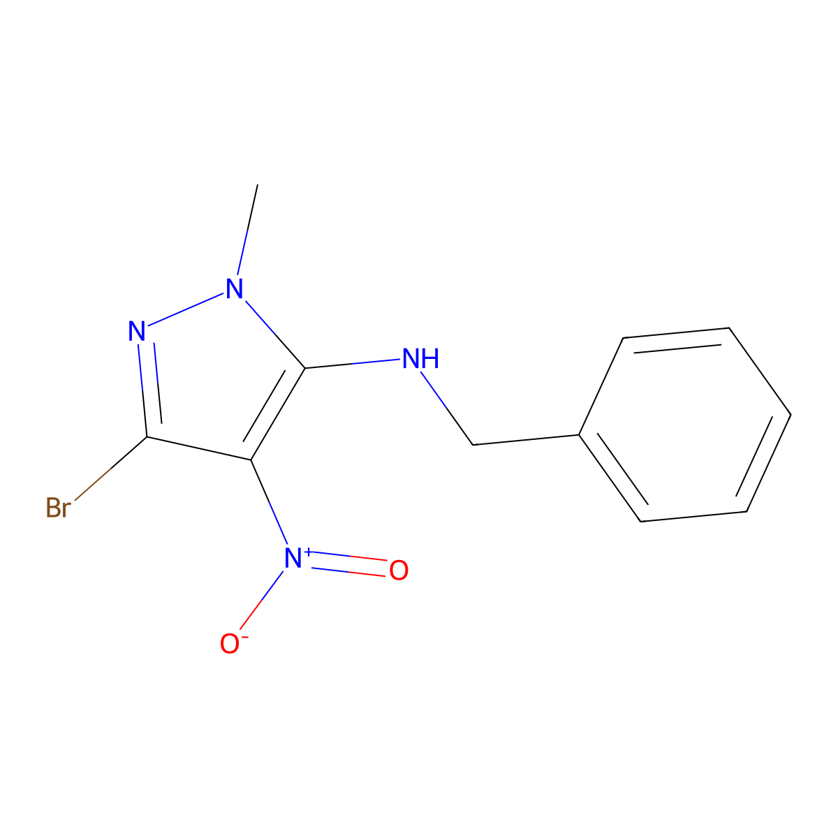 N-benzyl-3-bromo-1-methyl-4-nitro-1H-pyrazol-5-amine molecular structure, CAS 155601-07-3