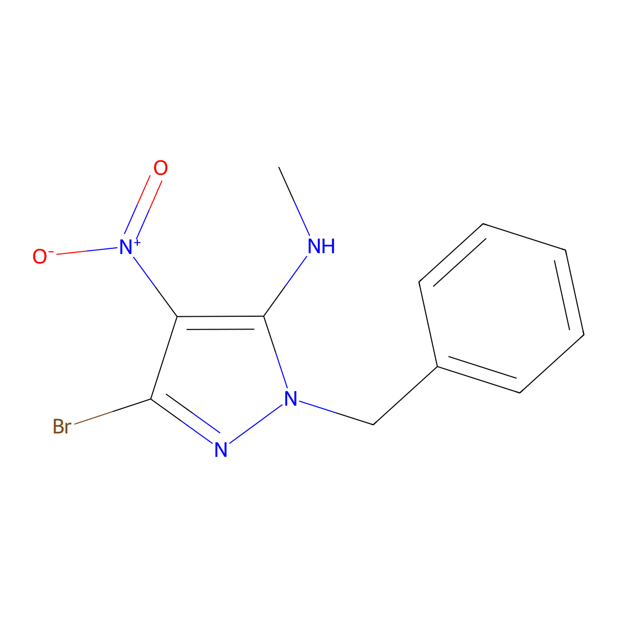 1-Benzyl-3-bromo-N-methyl-4-nitro-1H-pyrazol-5-amine molecular structure, CAS 155601-10-8