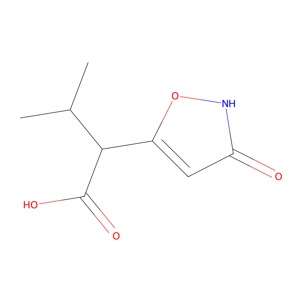 3-Methyl-2-(3-oxo-2,3-dihydroisoxazol-5-yl)butanoic acid molecular structure, CAS 1556044-98-4