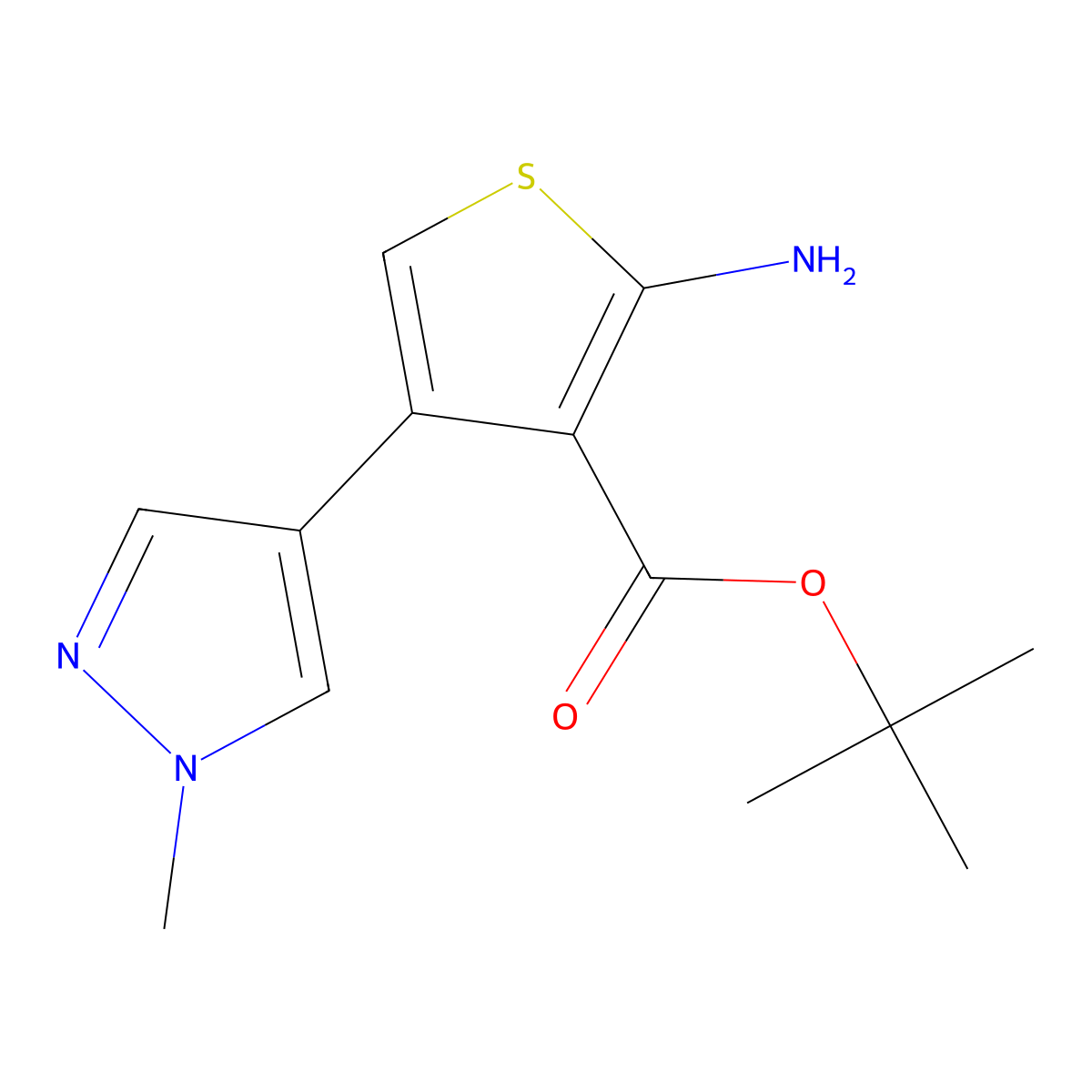 tert-butyl 2-amino-4-(1-methyl-1H-pyrazol-4-yl)thiophene-3-carboxylate molecular structure, CAS 1556208-90-2