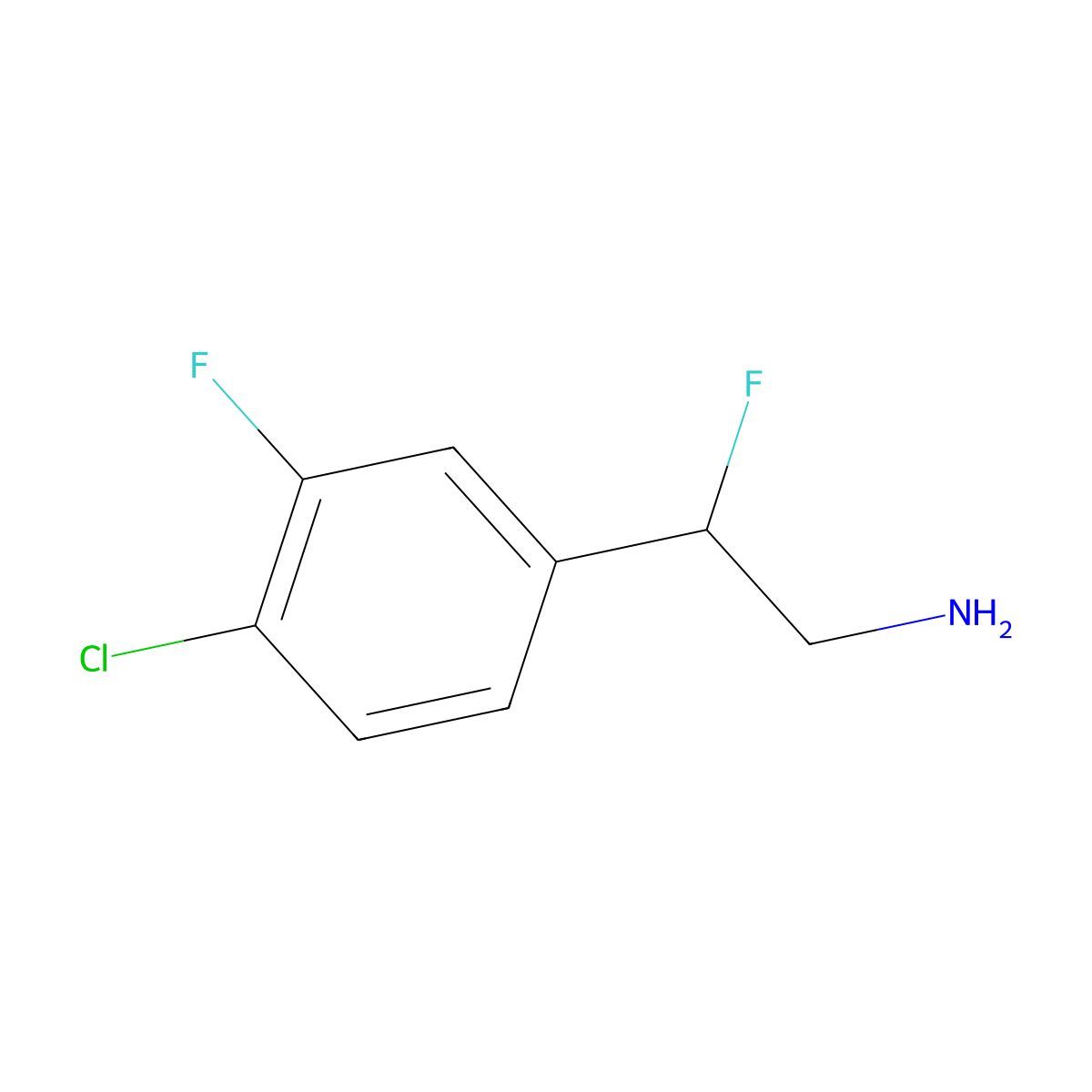 2-(4-Chloro-3-fluorophenyl)-2-fluoroethan-1-amine molecular structure, CAS 1556216-19-3