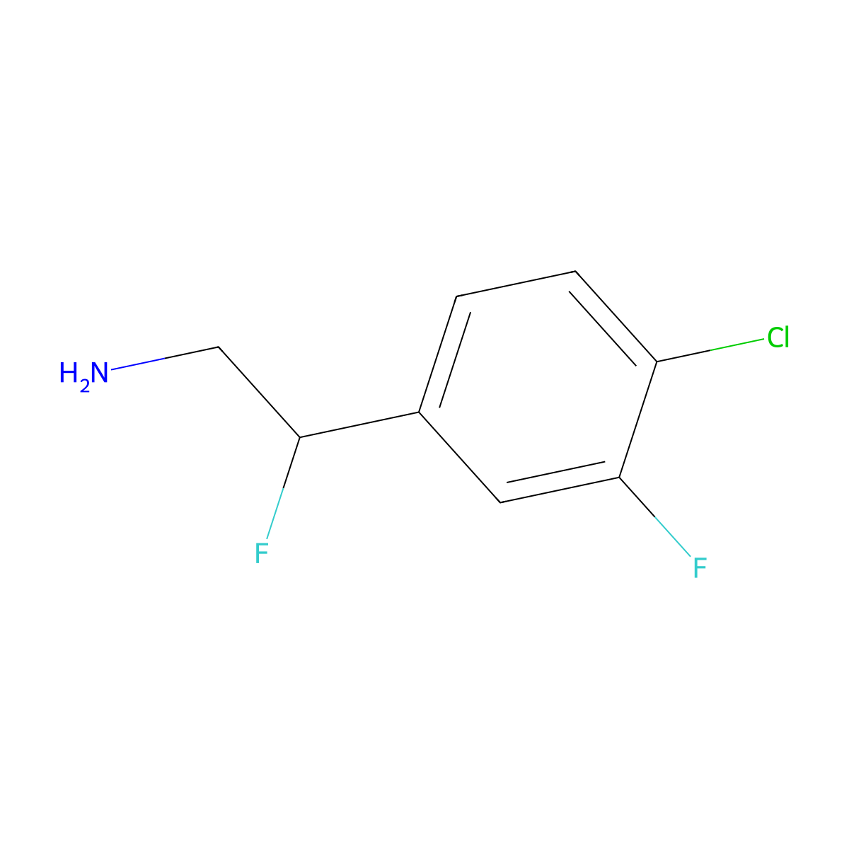 2-(4-Chloro-3-fluorophenyl)-2-fluoroethan-1-amine molecular structure, CAS 1556216-19-3
