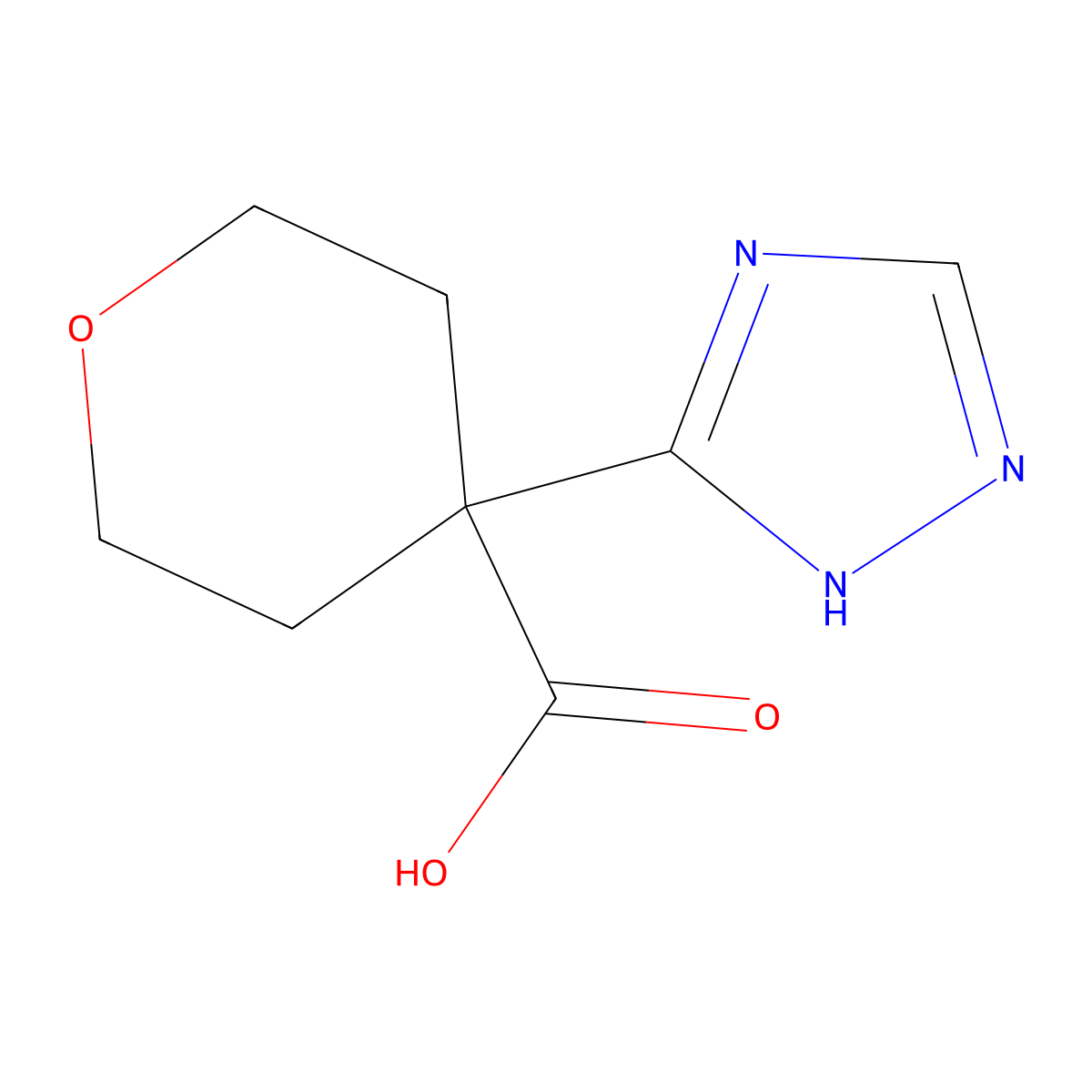 4-(1H-1,2,4-triazol-3-yl)oxane-4-carboxylic acid molecular structure, CAS 1556218-84-8