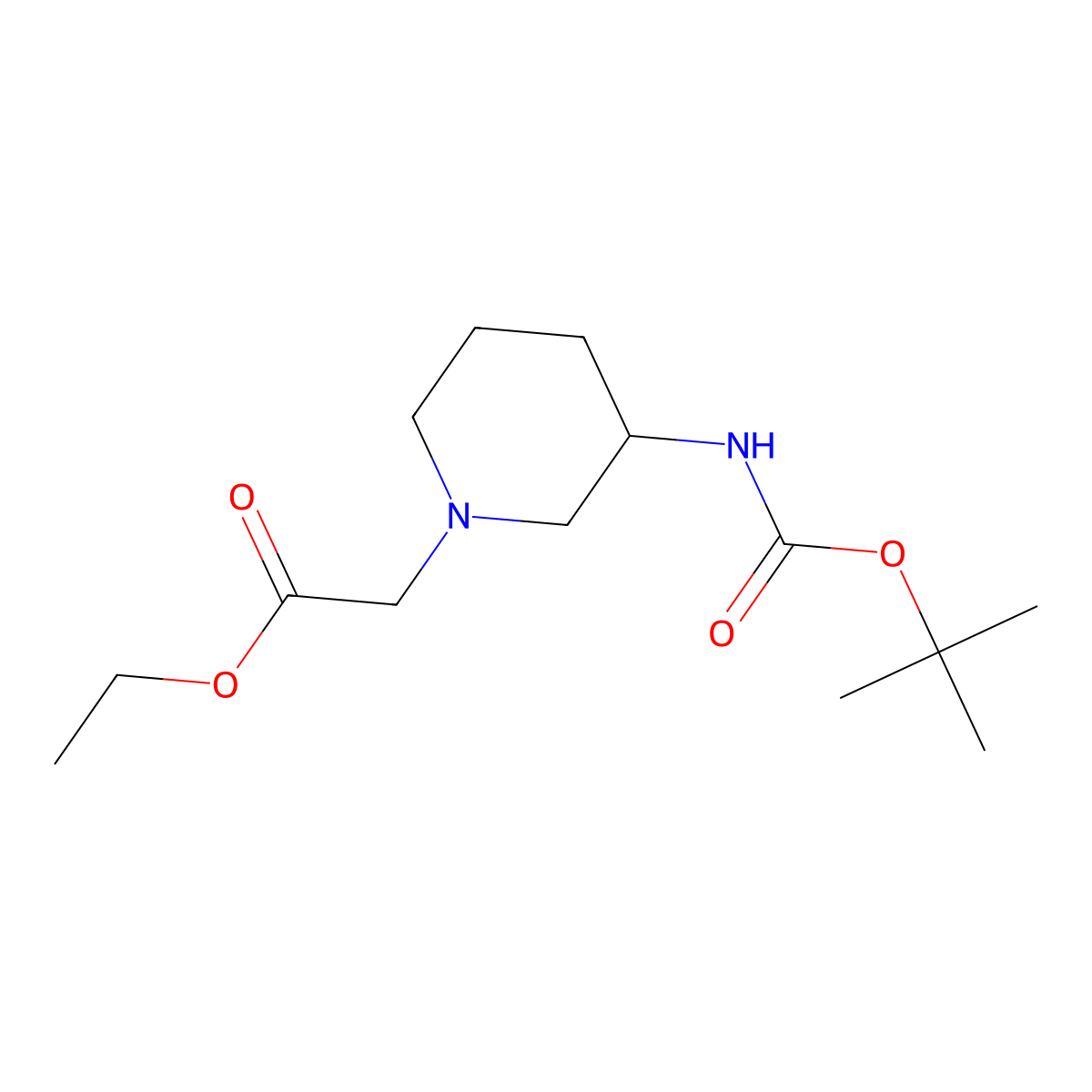 Ethyl 2-(3-((tert-butoxycarbonyl)amino)piperidin-1-yl)acetate molecular structure, CAS 1556226-62-0