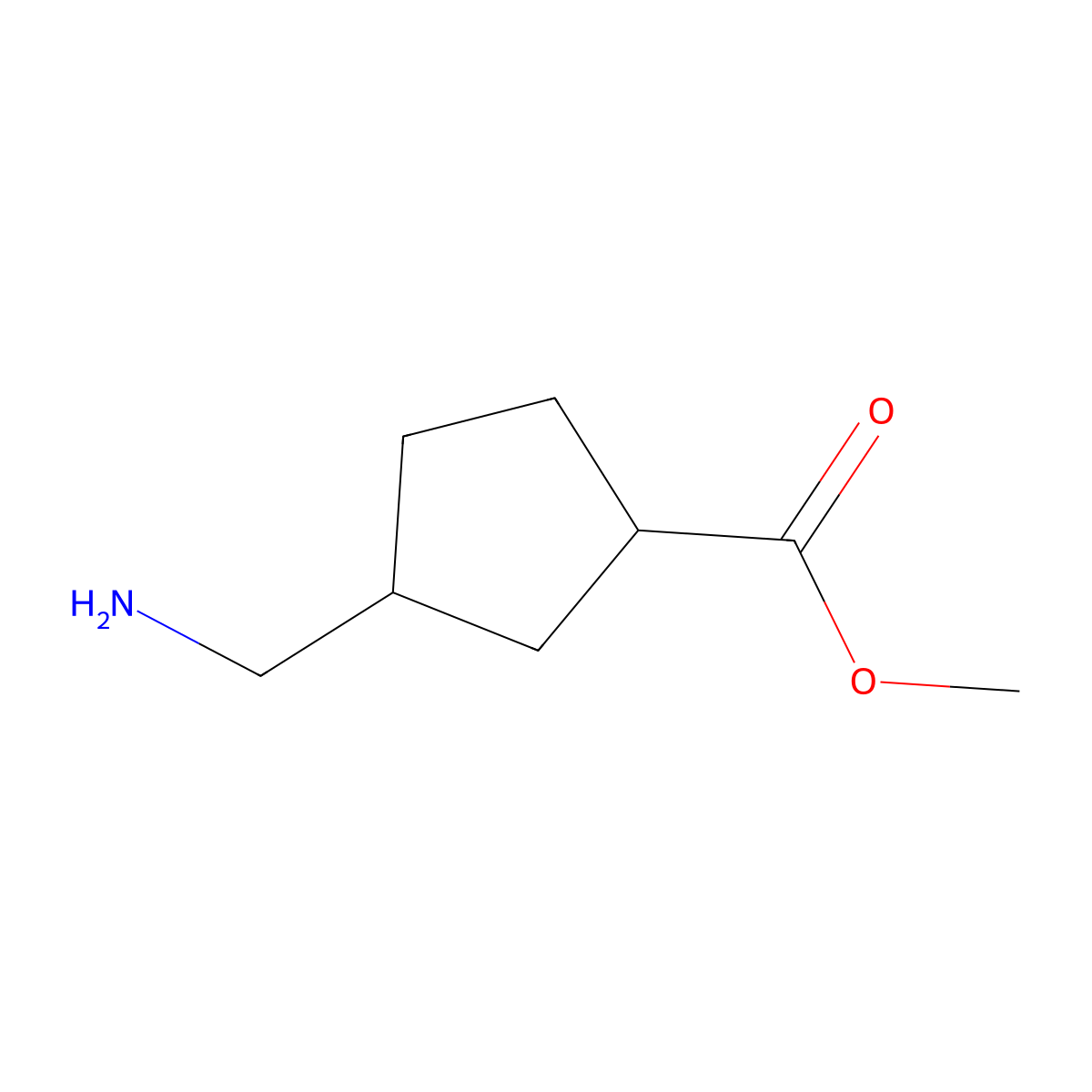 Methyl 3-(aminomethyl)cyclopentane-1-carboxylate molecular structure, CAS 1556247-23-4