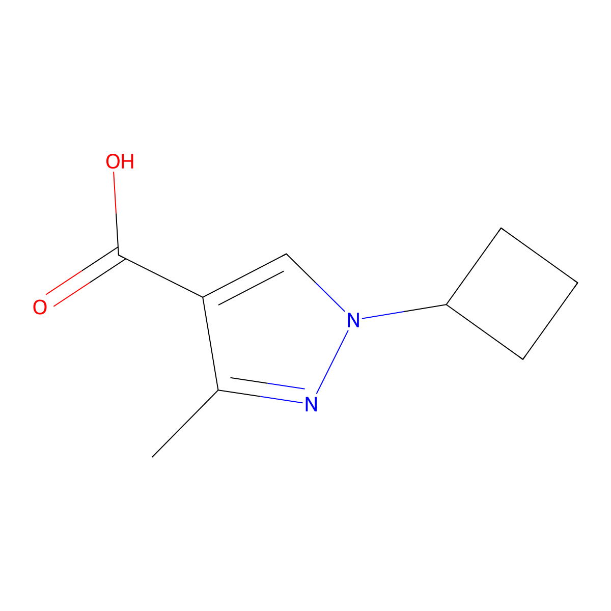 1-cyclobutyl-3-methyl-1H-pyrazole-4-carboxylic acid molecular structure, CAS 1556315-63-9