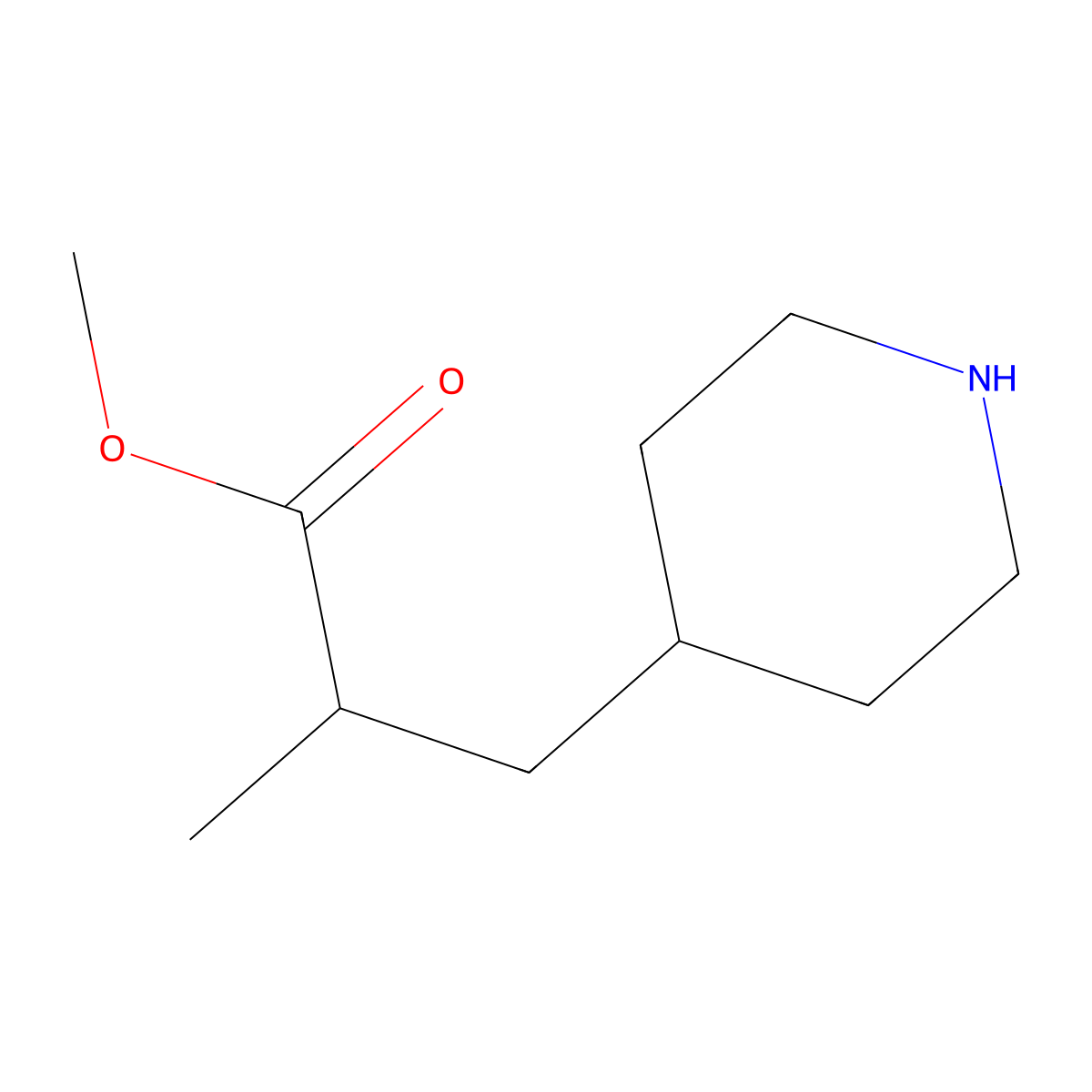 Methyl 2-methyl-3-(piperidin-4-yl)propanoate molecular structure, CAS 1556359-74-0