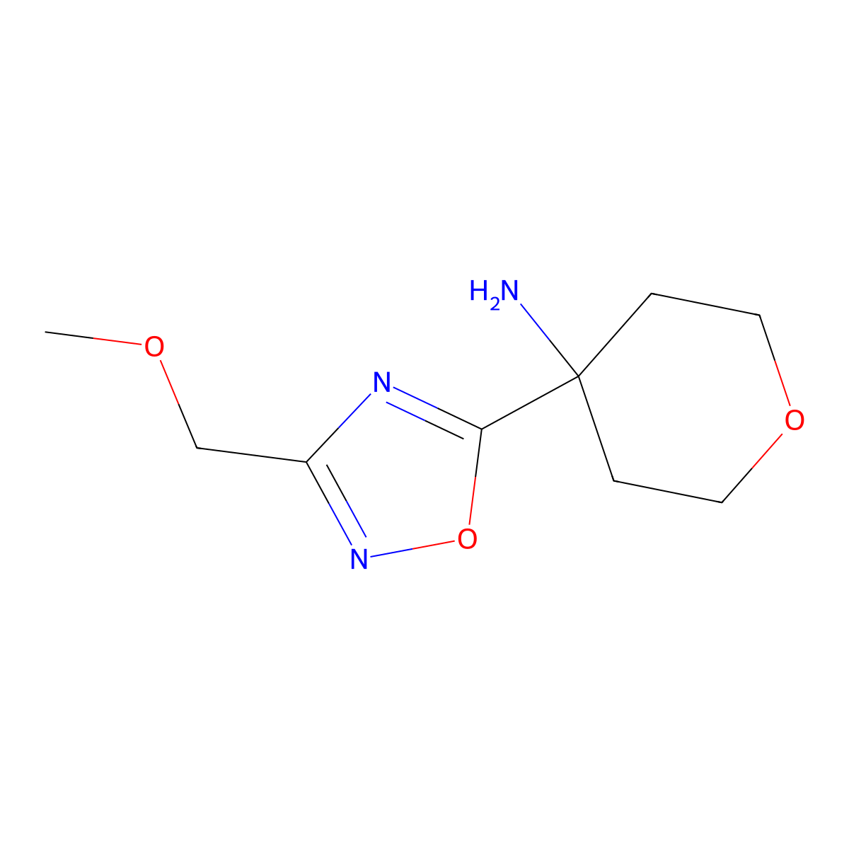 4-[3-(Methoxymethyl)-1,2,4-oxadiazol-5-yl]oxan-4-amine molecular structure, CAS 1556383-09-5