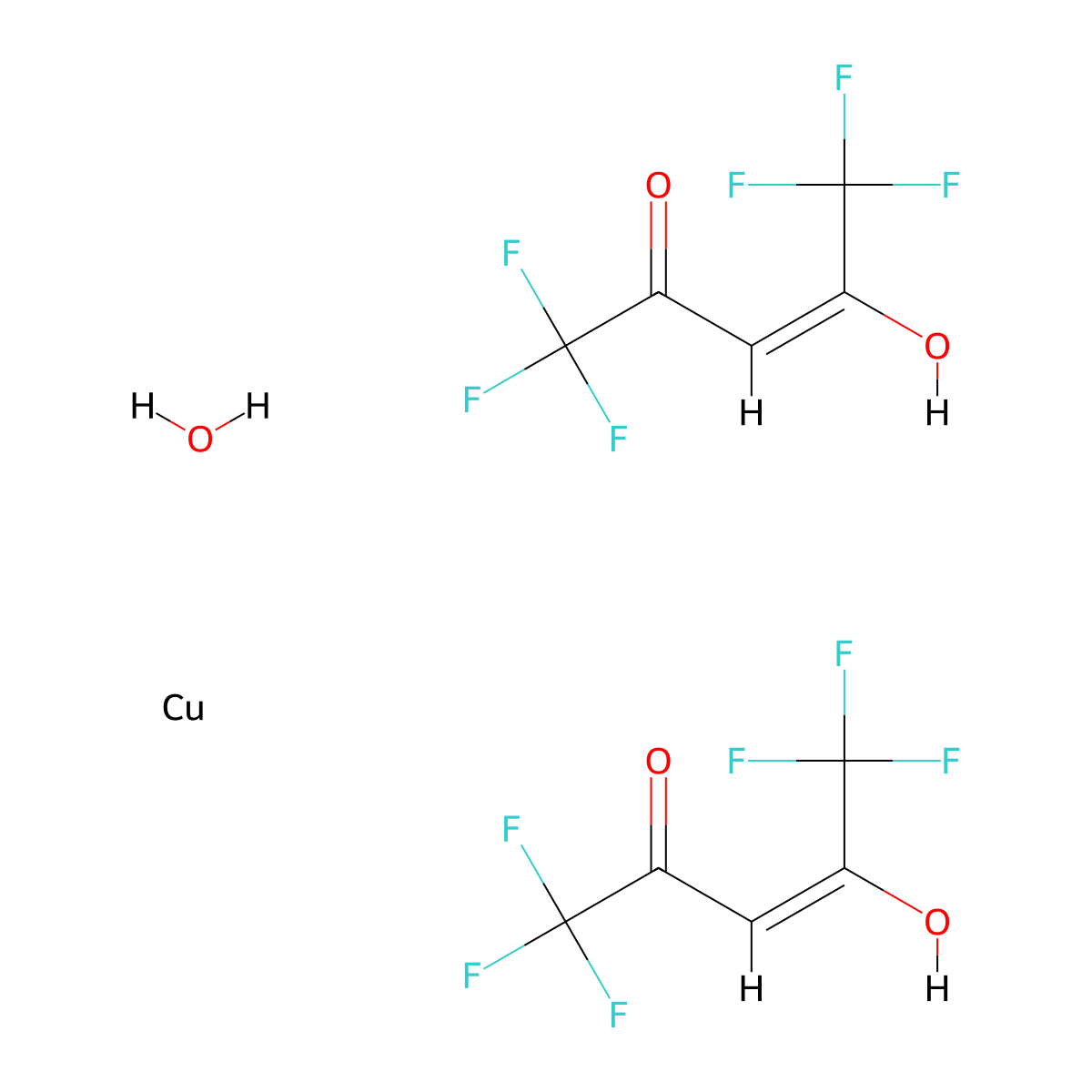 Copper(II) hexafluoro-2,4-pentanedionate xhydrate molecular structure, CAS 155640-85-0