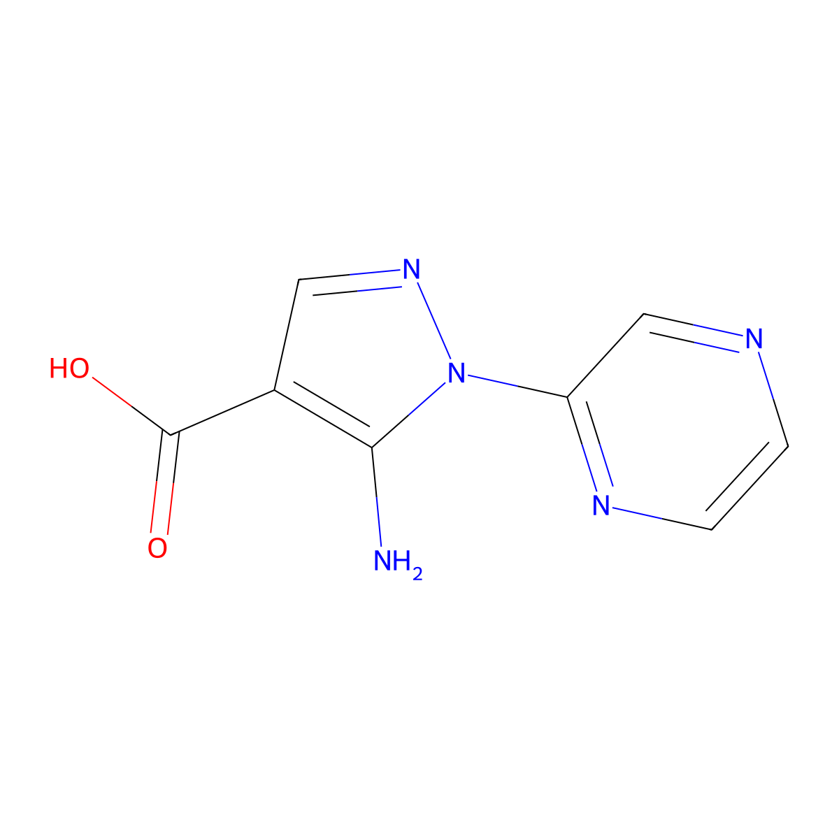 5-amino-1-(pyrazin-2-yl)-1H-pyrazole-4-carboxylic acid molecular structure, CAS 1556477-19-0