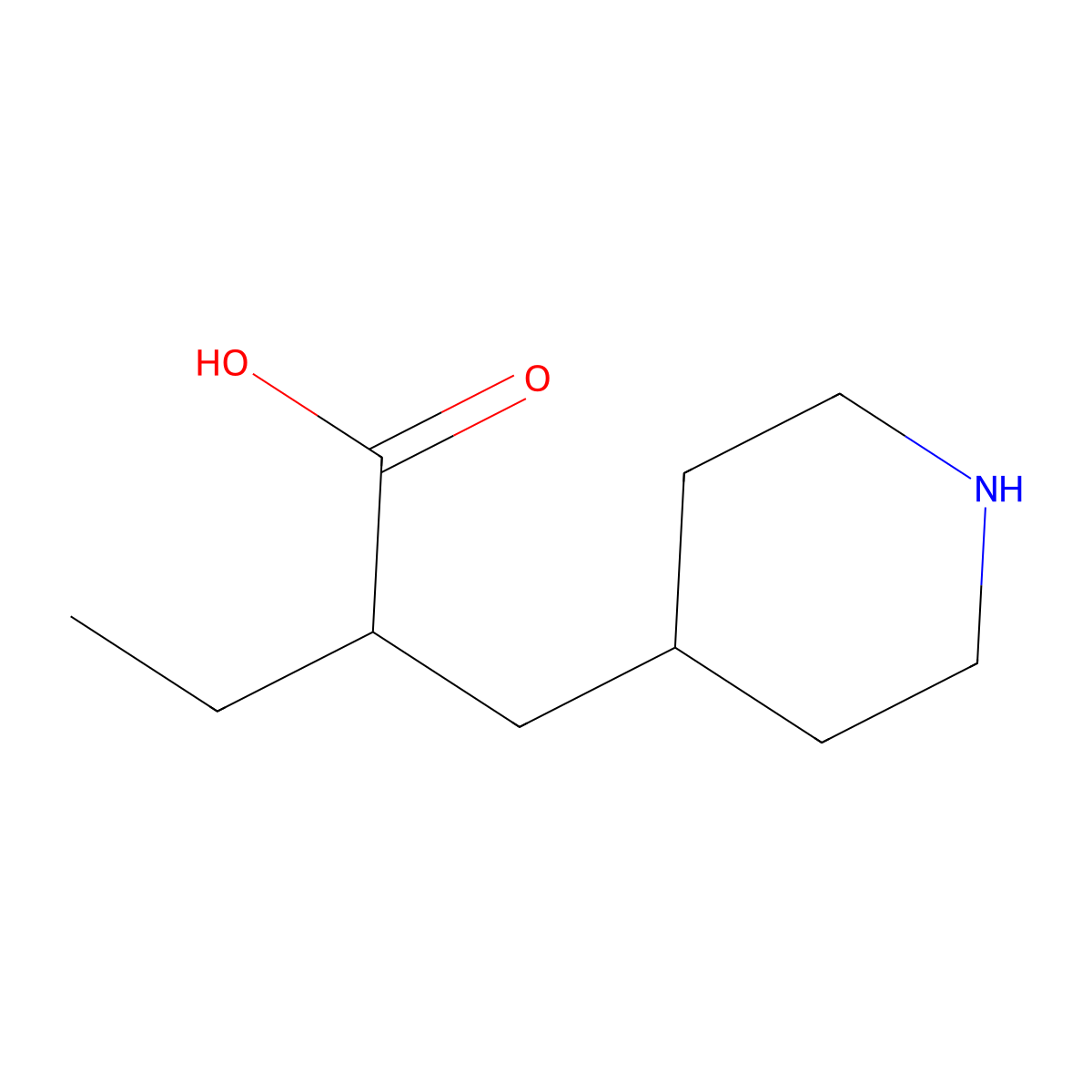2-(4-Piperidylmethyl)butanoic acid molecular structure, CAS 1556499-16-1