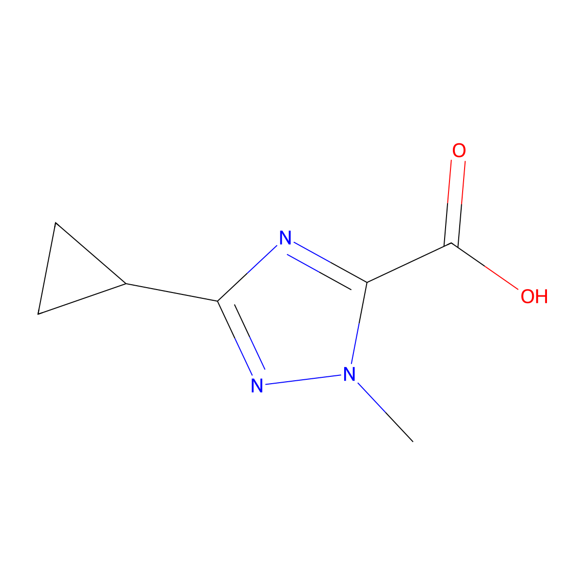 3-cyclopropyl-1-methyl-1H-1,2,4-triazole-5-carboxylic acid molecular structure, CAS 1556505-32-8