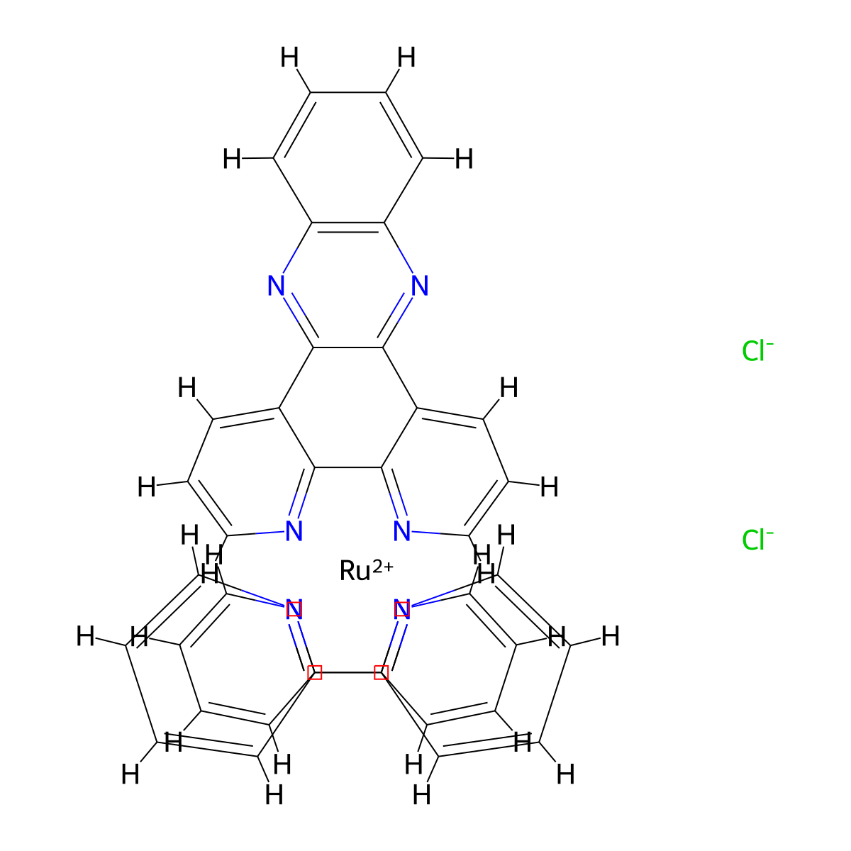 Ruthenium(2+), bis(2,2′-bipyridine-κN1,κN1′)(dipyrido[3,2-a:2′,3′-c]phenazine-κN4,κN5)-, dichloride molecular structure, CAS 155659-28-2