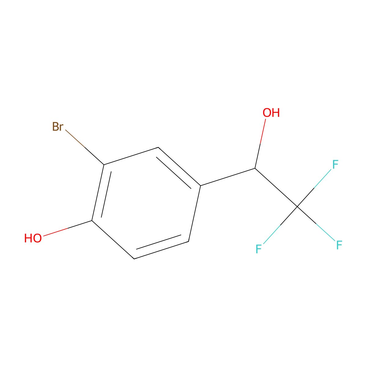 2-Bromo-4-(2,2,2-trifluoro-1-hydroxyethyl)phenol molecular structure, CAS 1556610-28-6