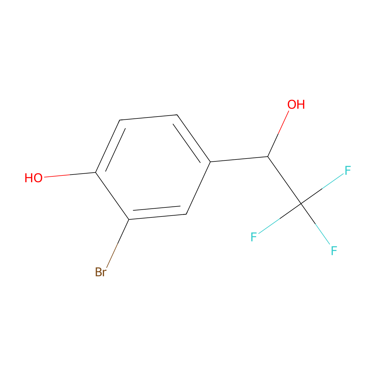 2-Bromo-4-(2,2,2-trifluoro-1-hydroxyethyl)phenol molecular structure, CAS 1556610-28-6