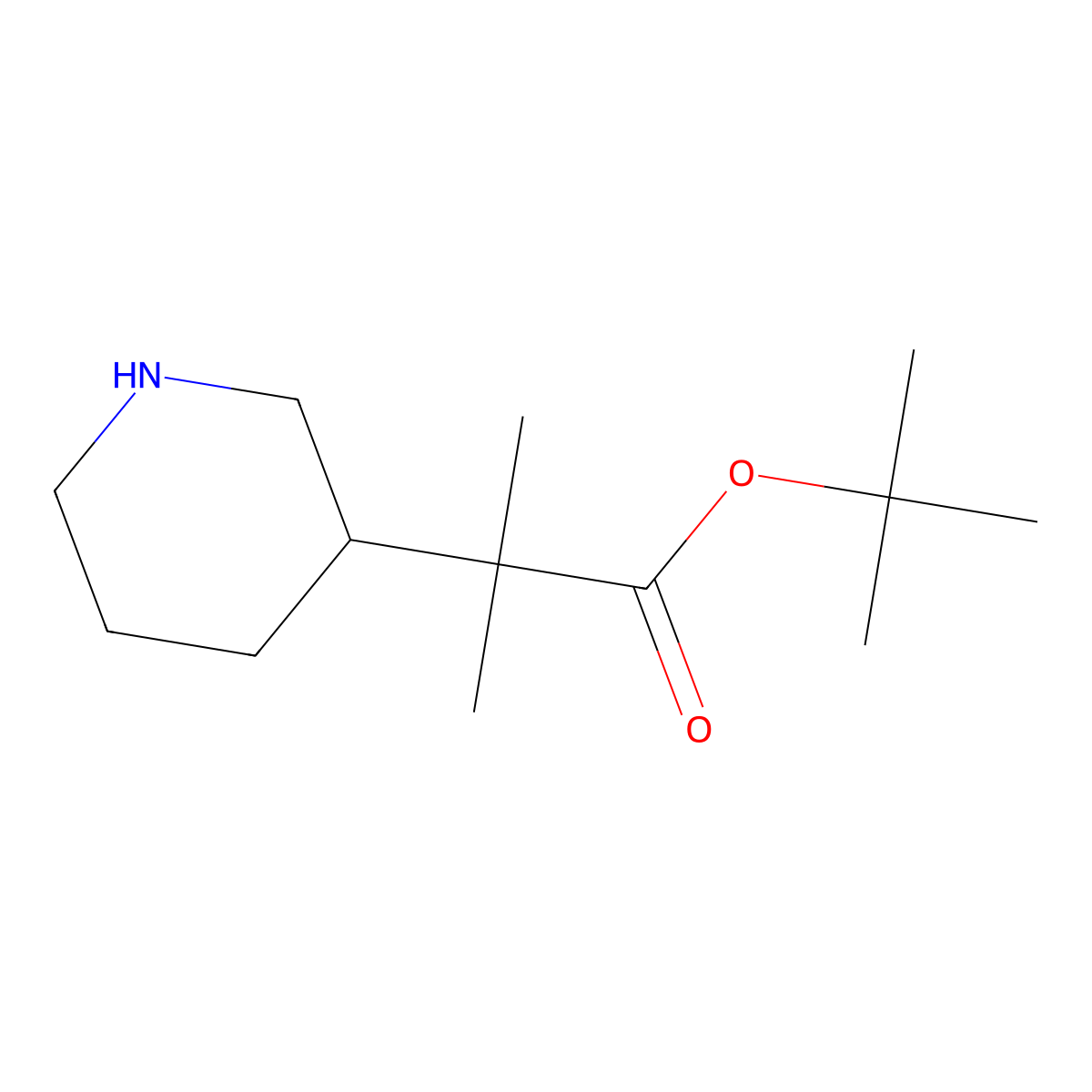 Tert-butyl 2-methyl-2-(piperidin-3-yl)propanoate molecular structure, CAS 1556620-89-3