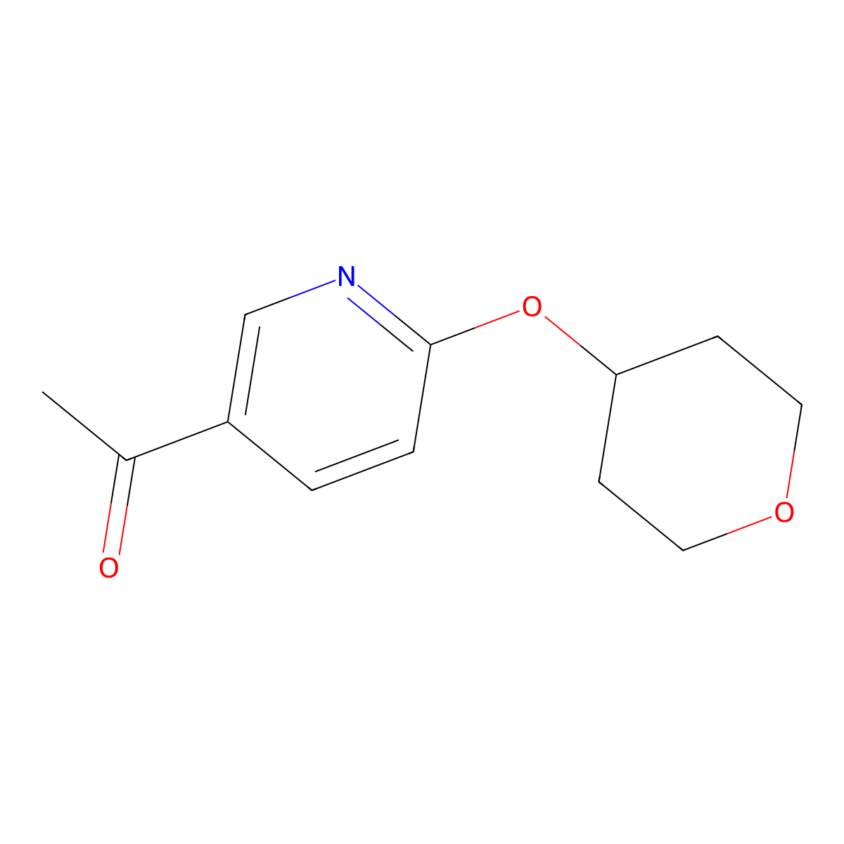 1-[6-[(Tetrahydro-2H-pyran-4-yl)oxy]-3-pyridinyl]ethanone molecular structure, CAS 1556627-78-1