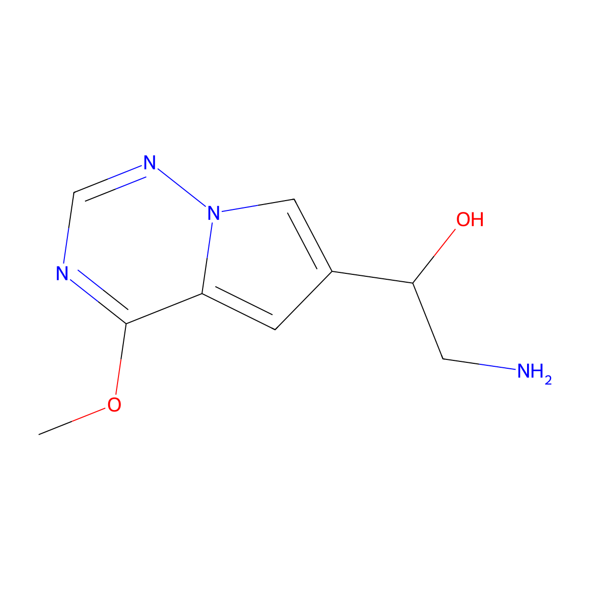 2-Amino-1-(4-methoxypyrrolo[2,1-f][1,2,4]triazin-6-yl)ethan-1-ol molecular structure, CAS 1556653-27-0