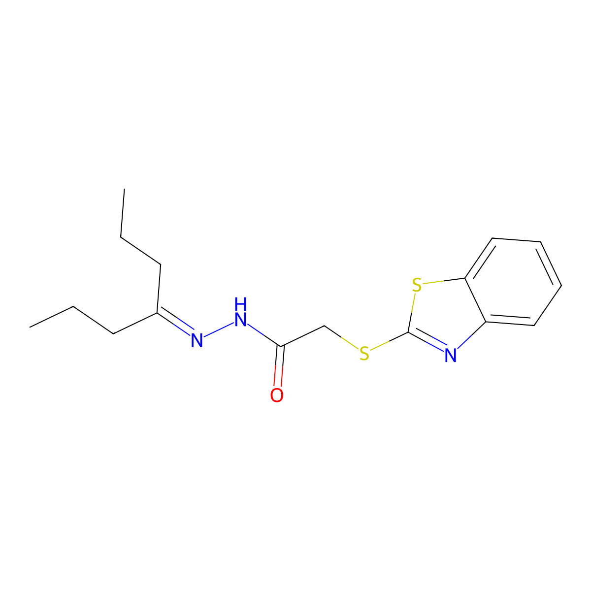 2-(1,3-benzothiazol-2-ylsulfanyl)-N'-(1-propylbutylidene)acetohydrazide molecular structure, CAS 155670-85-2