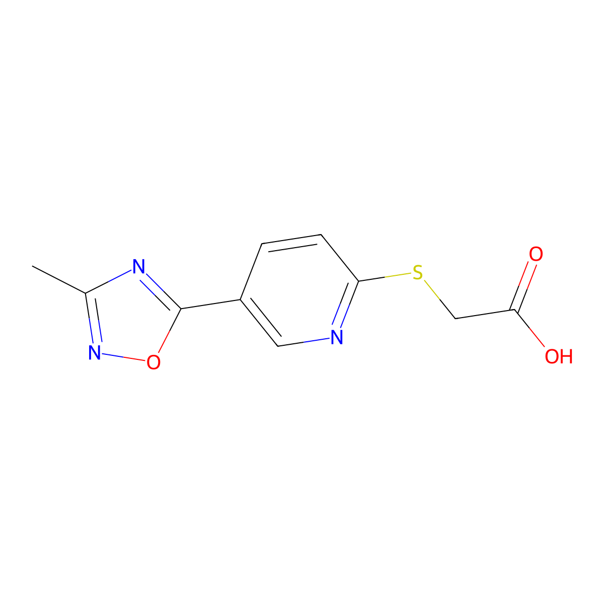 {[5-(3-Methyl-1,2,4-oxadiazol-5-yl)pyridin-2-yl]thio}acetic acid molecular structure, CAS 1556700-90-3