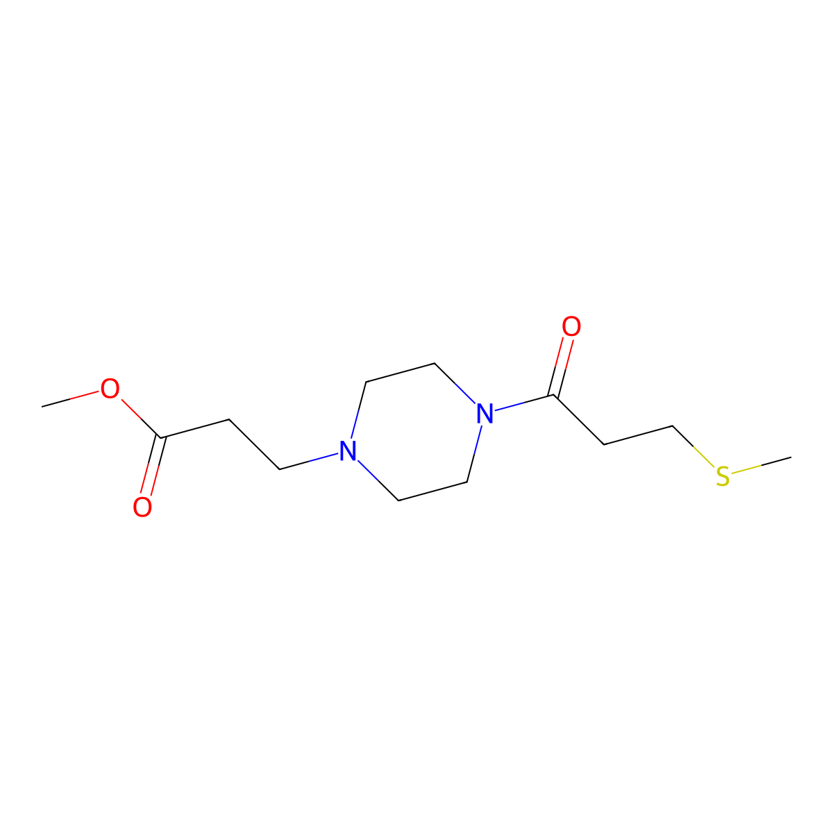 Methyl 3-{4-[3-(methylsulfanyl)propanoyl]piperazin-1-yl}propanoate molecular structure, CAS 1556782-75-2