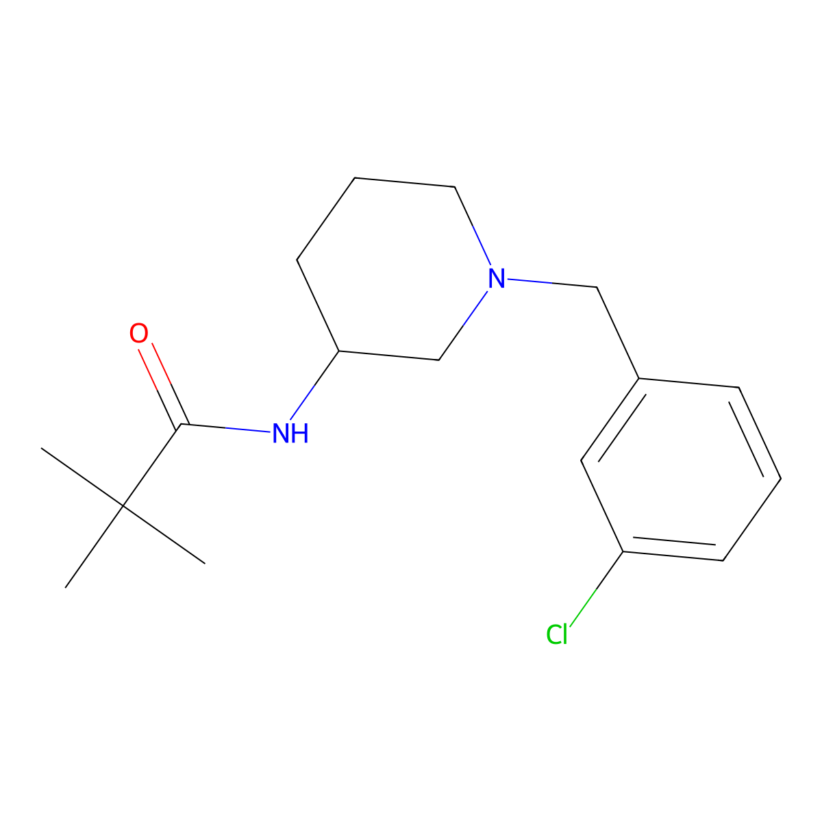 N-{1-[(3-chlorophenyl)methyl]piperidin-3-yl}-2,2-dimethylpropanamide molecular structure, CAS 1556810-70-8