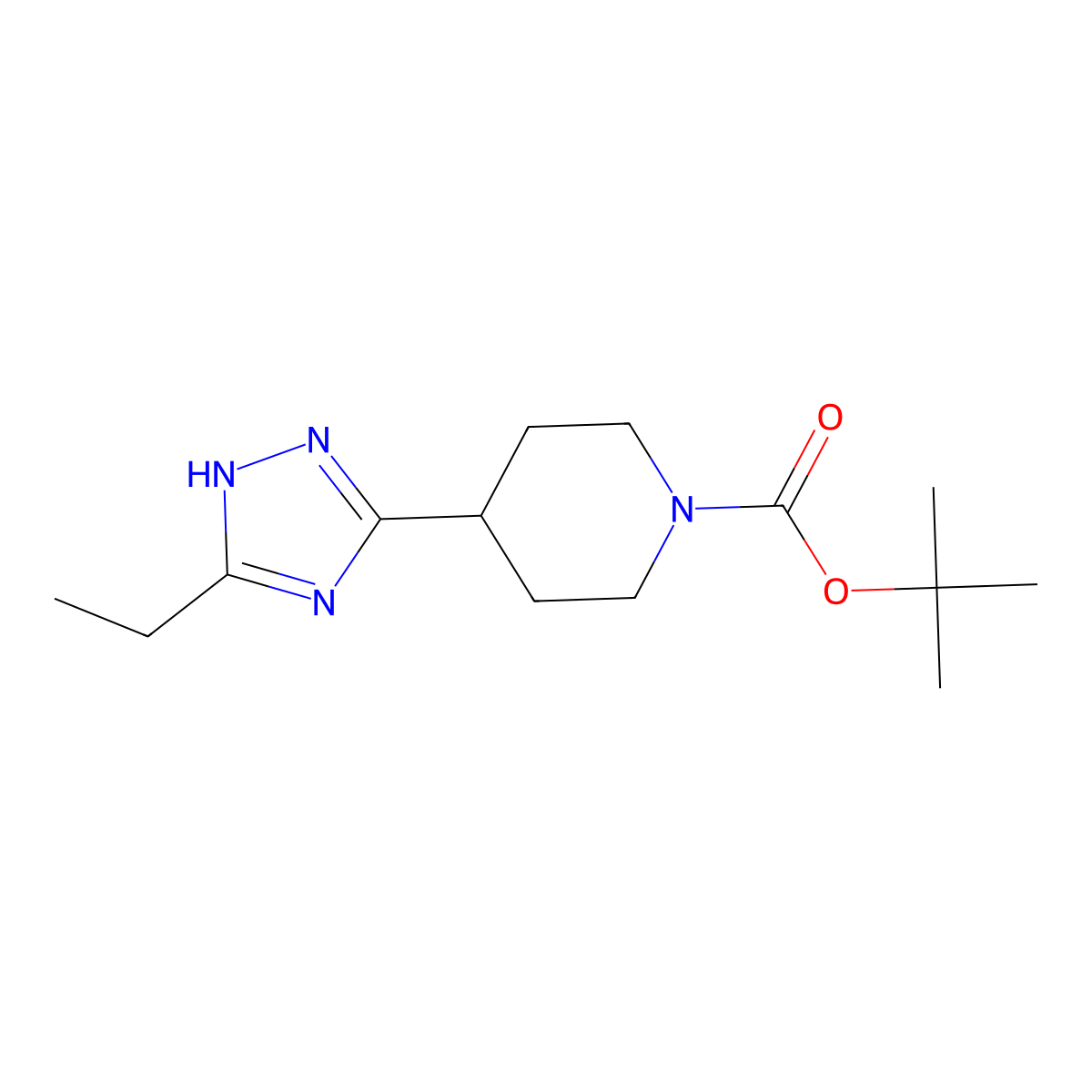 tert-Butyl 4-(3-ethyl-1H-1,2,4-triazol-5-yl)piperidine-1-carboxylate molecular structure, CAS 1556901-03-1