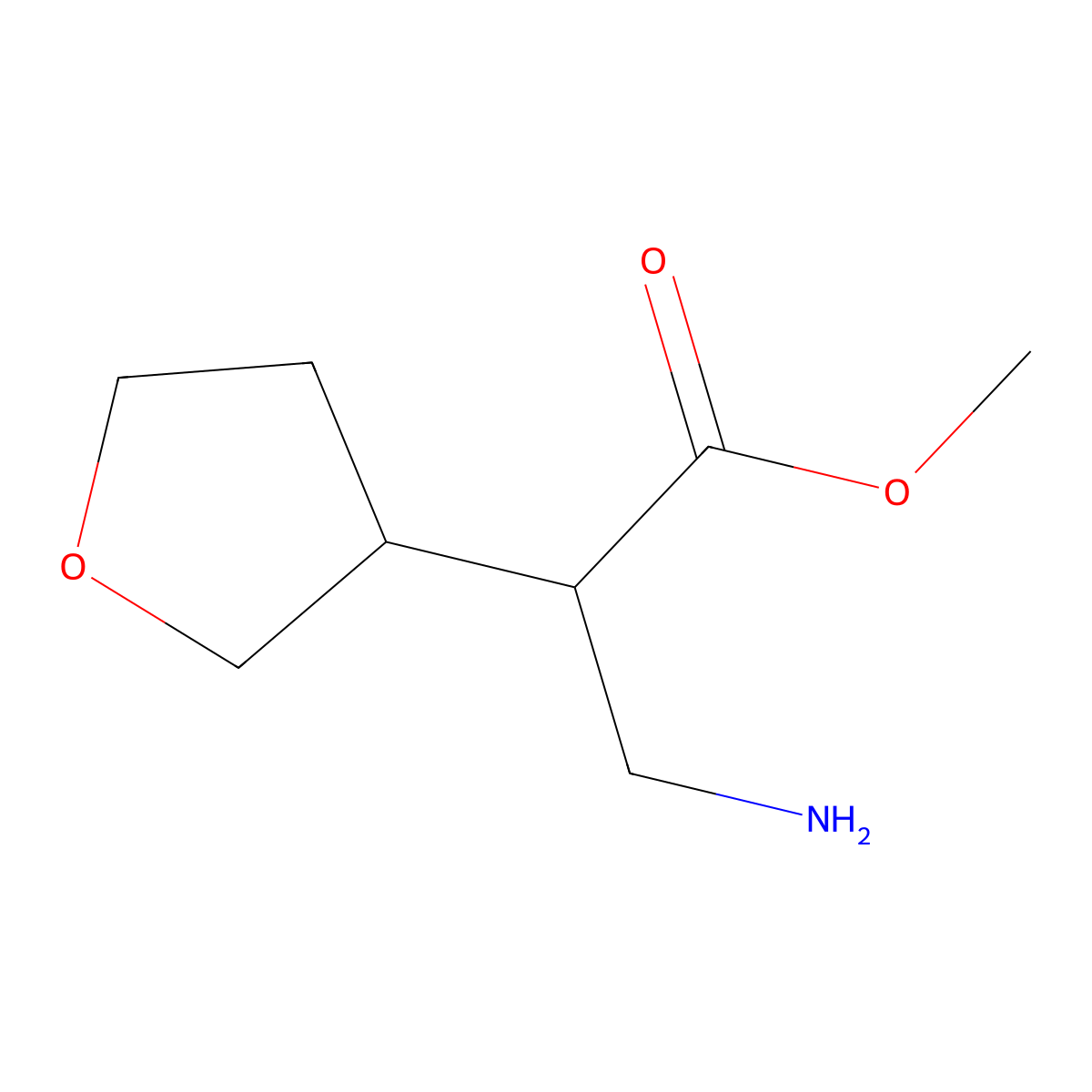Methyl 3-amino-2-(oxolan-3-yl)propanoate molecular structure, CAS 1556966-10-9