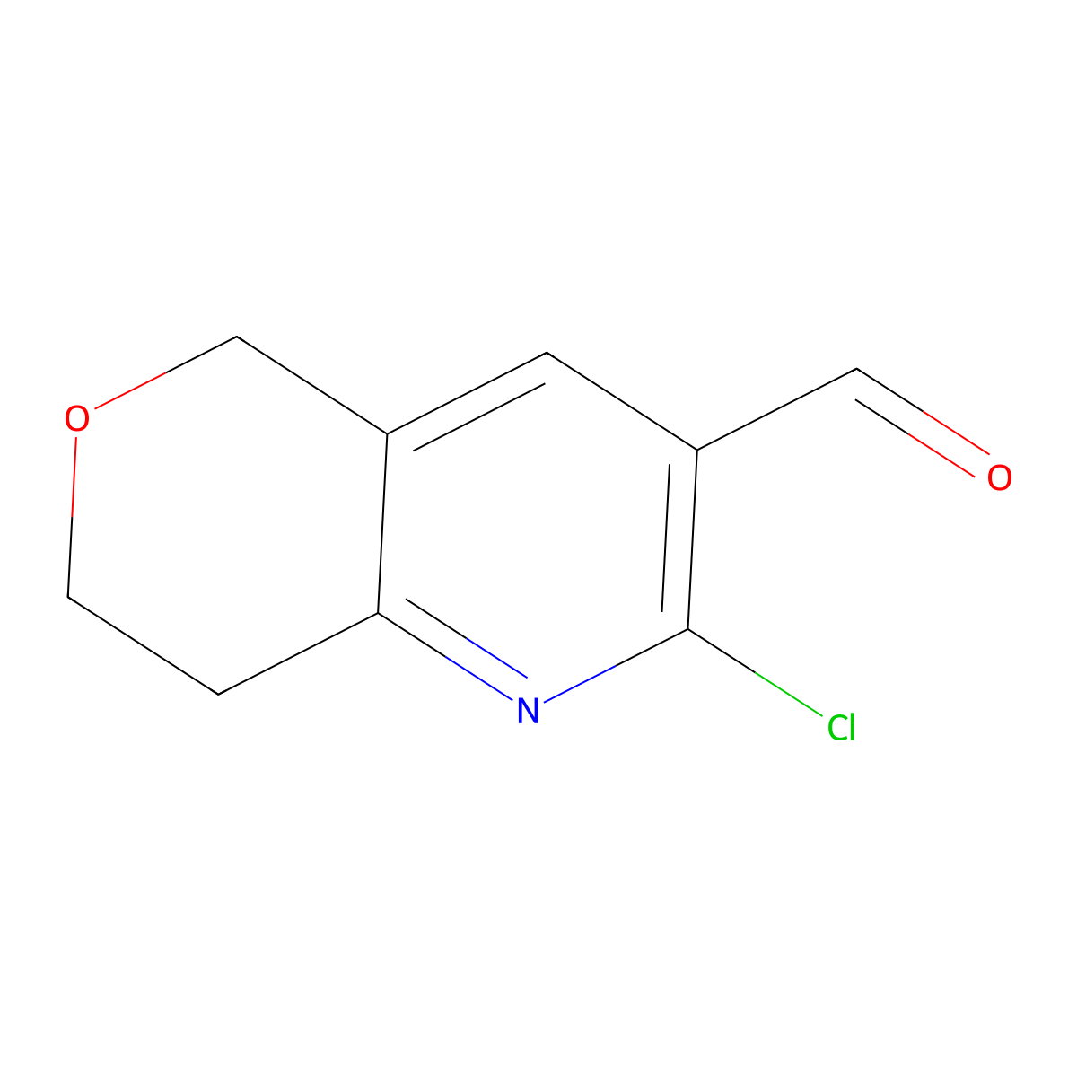 2-chloro-5H,7H,8H-pyrano[4,3-b]pyridine-3-carbaldehyde molecular structure, CAS 1557020-56-0
