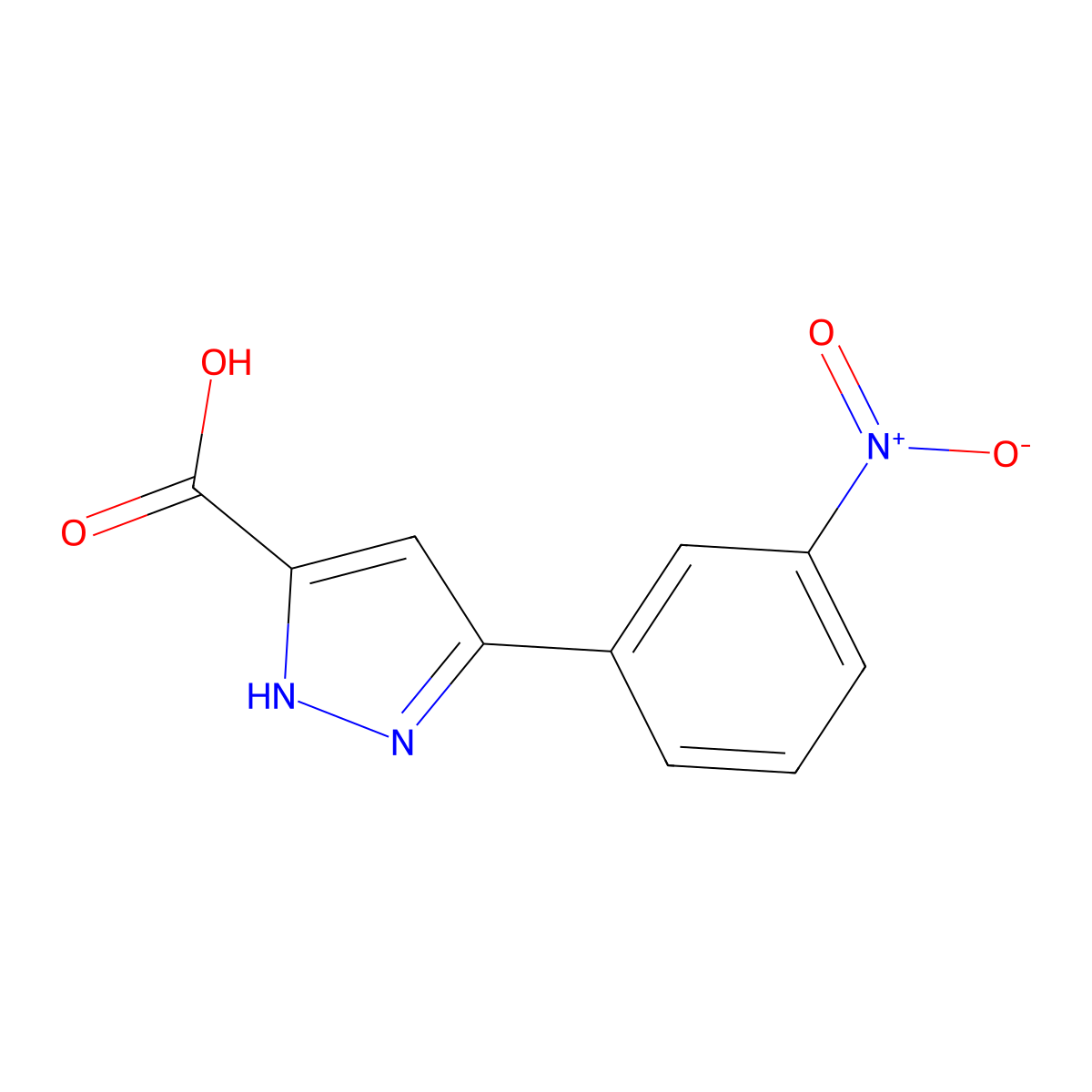 5-(3-nitrophenyl)-1H-pyrazole-3-carboxylic acid molecular structure, CAS 1557038-82-0