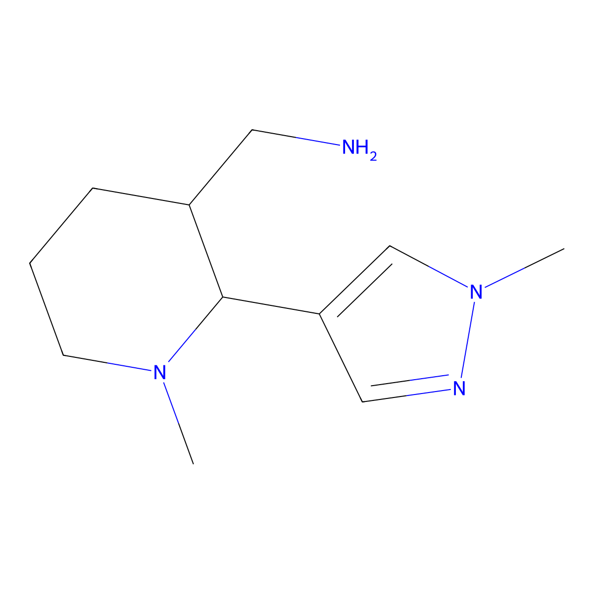 rac-[(2R,3S)-1-methyl-2-(1-methyl-1H-pyrazol-4-yl)piperidin-3-yl]methanamine molecular structure, CAS 1557086-03-9