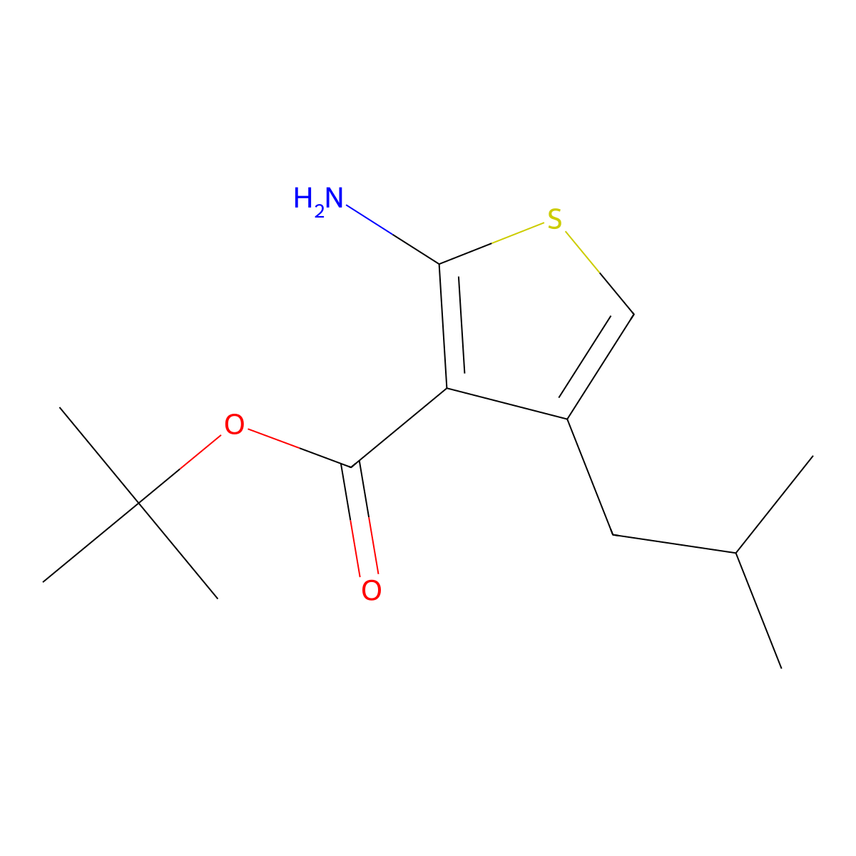 Tert-butyl 2-amino-4-(2-methylpropyl)thiophene-3-carboxylate molecular structure, CAS 1557141-31-7